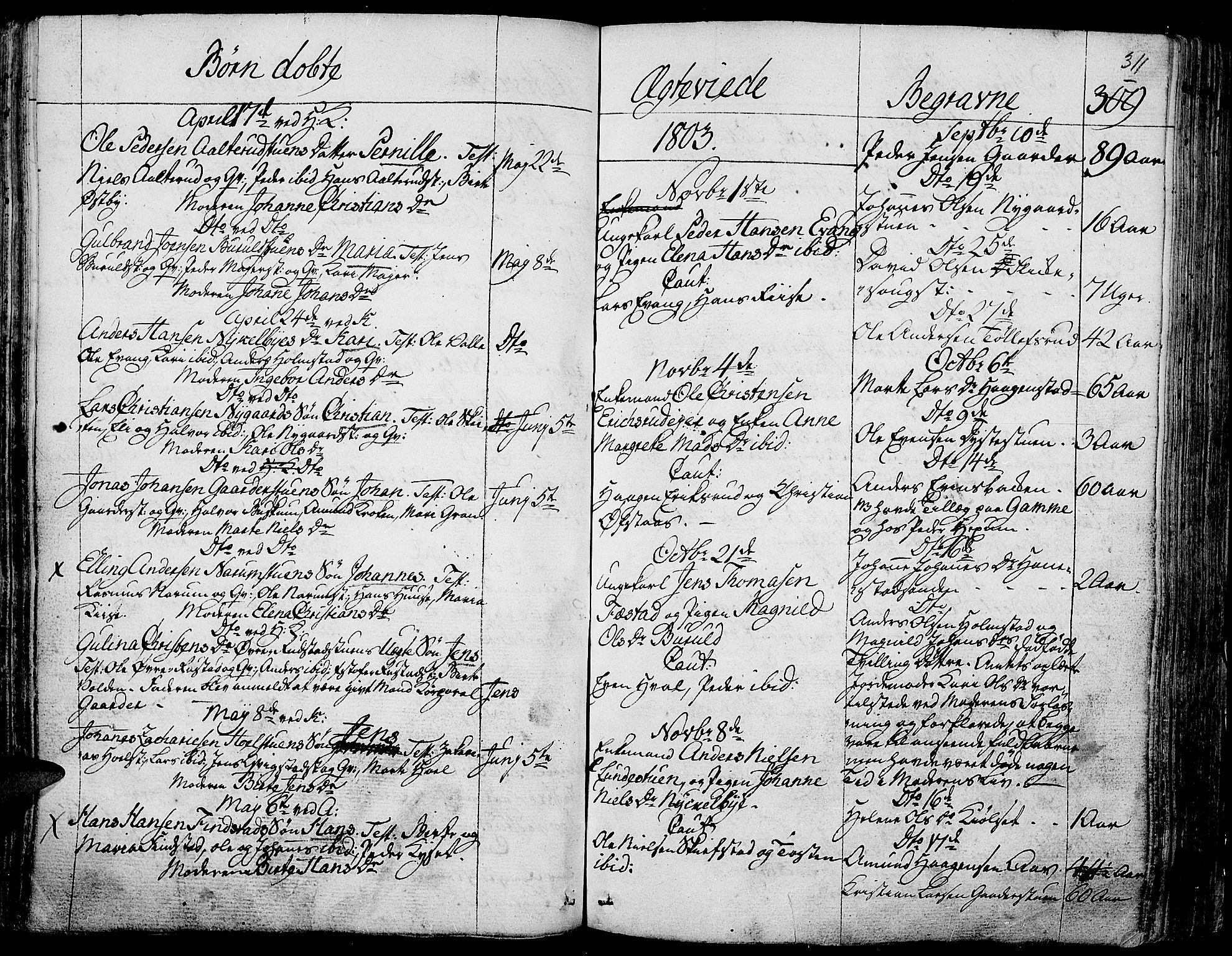 Toten prestekontor, SAH/PREST-102/H/Ha/Haa/L0007: Parish register (official) no. 7, 1794-1809, p. 311