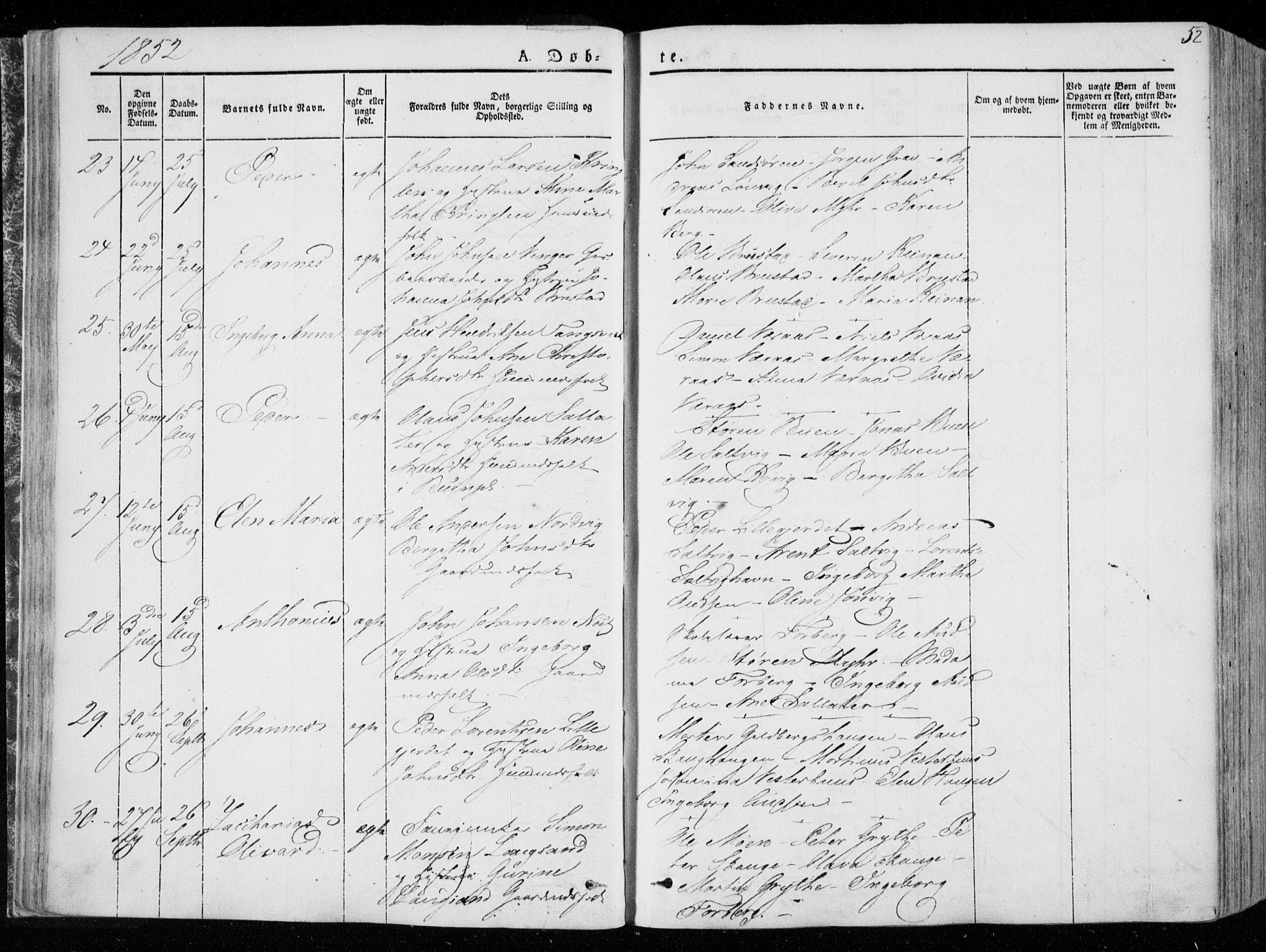 Ministerialprotokoller, klokkerbøker og fødselsregistre - Nord-Trøndelag, SAT/A-1458/722/L0218: Parish register (official) no. 722A05, 1843-1868, p. 52