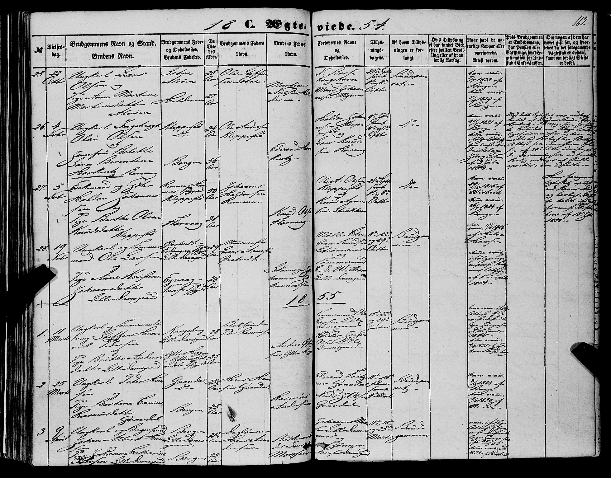 Askøy Sokneprestembete, SAB/A-74101/H/Ha/Haa/Haaa/L0008: Parish register (official) no. A 8, 1852-1862, p. 162