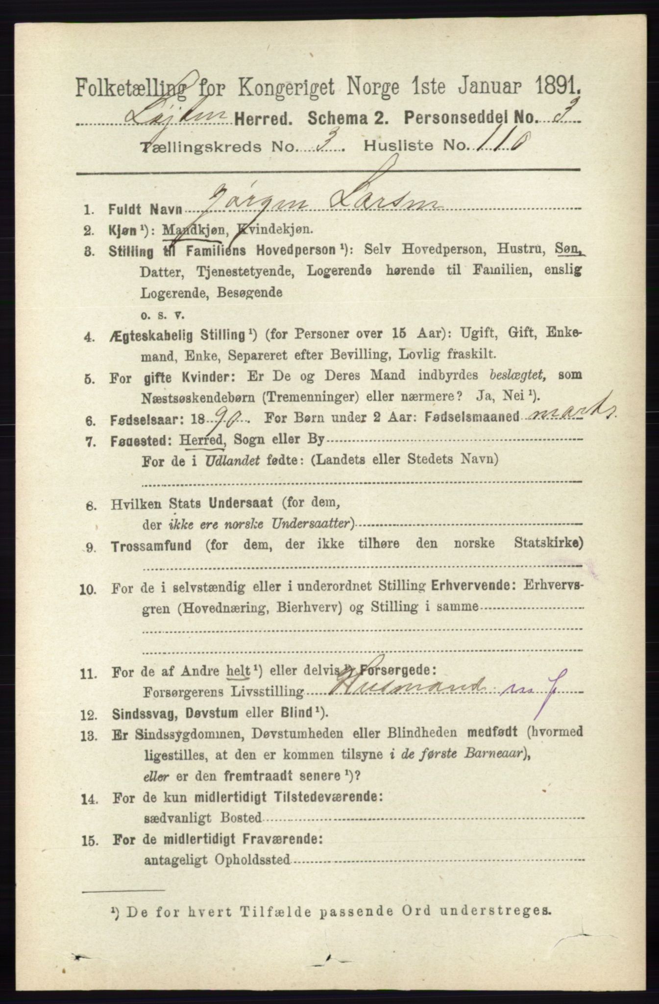 RA, 1891 census for 0415 Løten, 1891, p. 2661