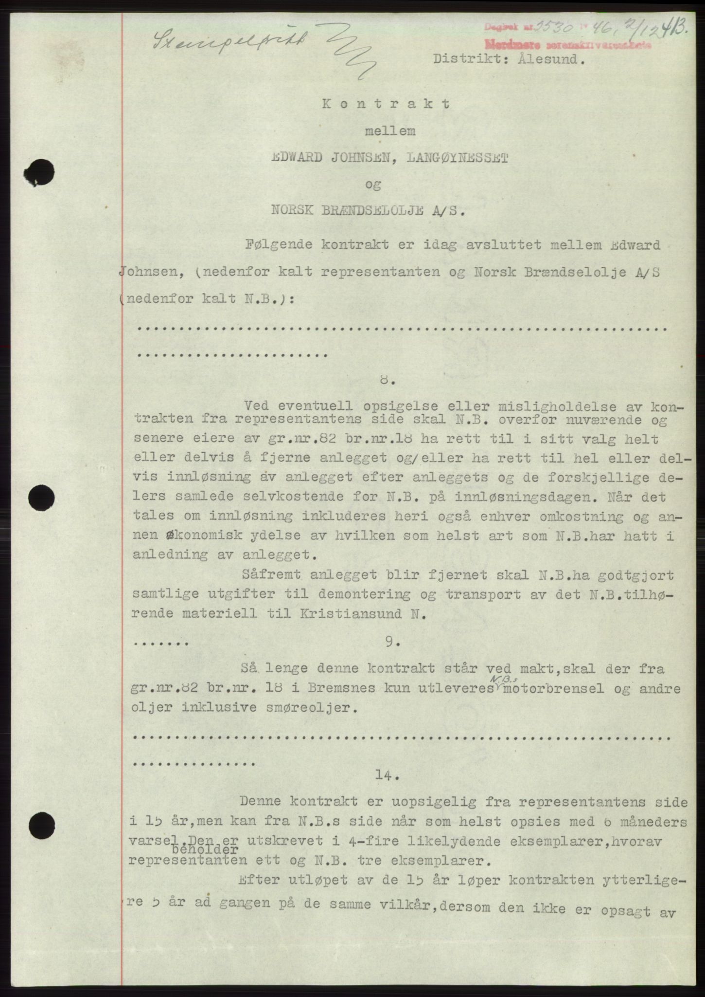 Nordmøre sorenskriveri, AV/SAT-A-4132/1/2/2Ca: Mortgage book no. B95, 1946-1947, Diary no: : 2530/1946