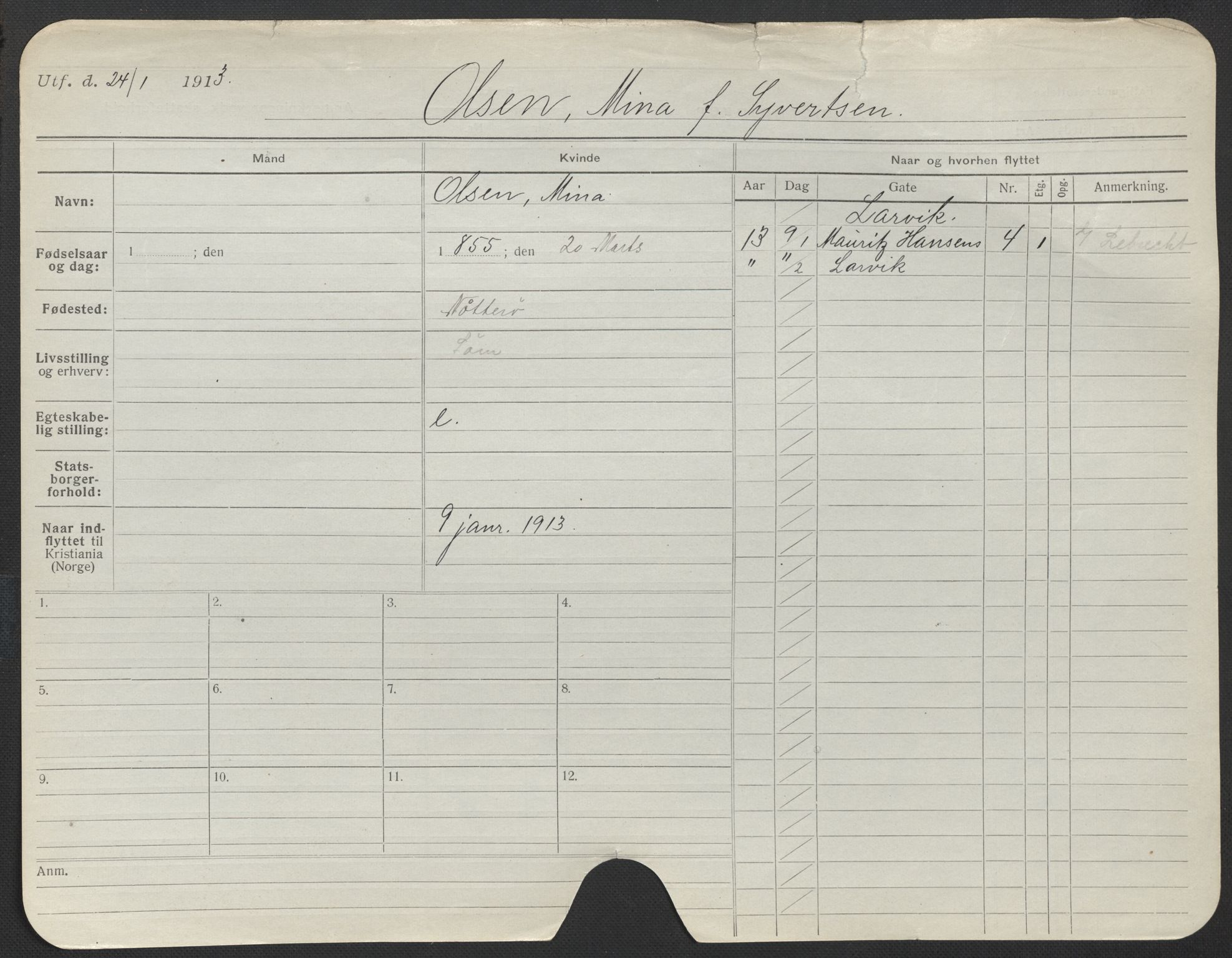 Oslo folkeregister, Registerkort, AV/SAO-A-11715/F/Fa/Fac/L0022: Kvinner, 1906-1914, p. 207a