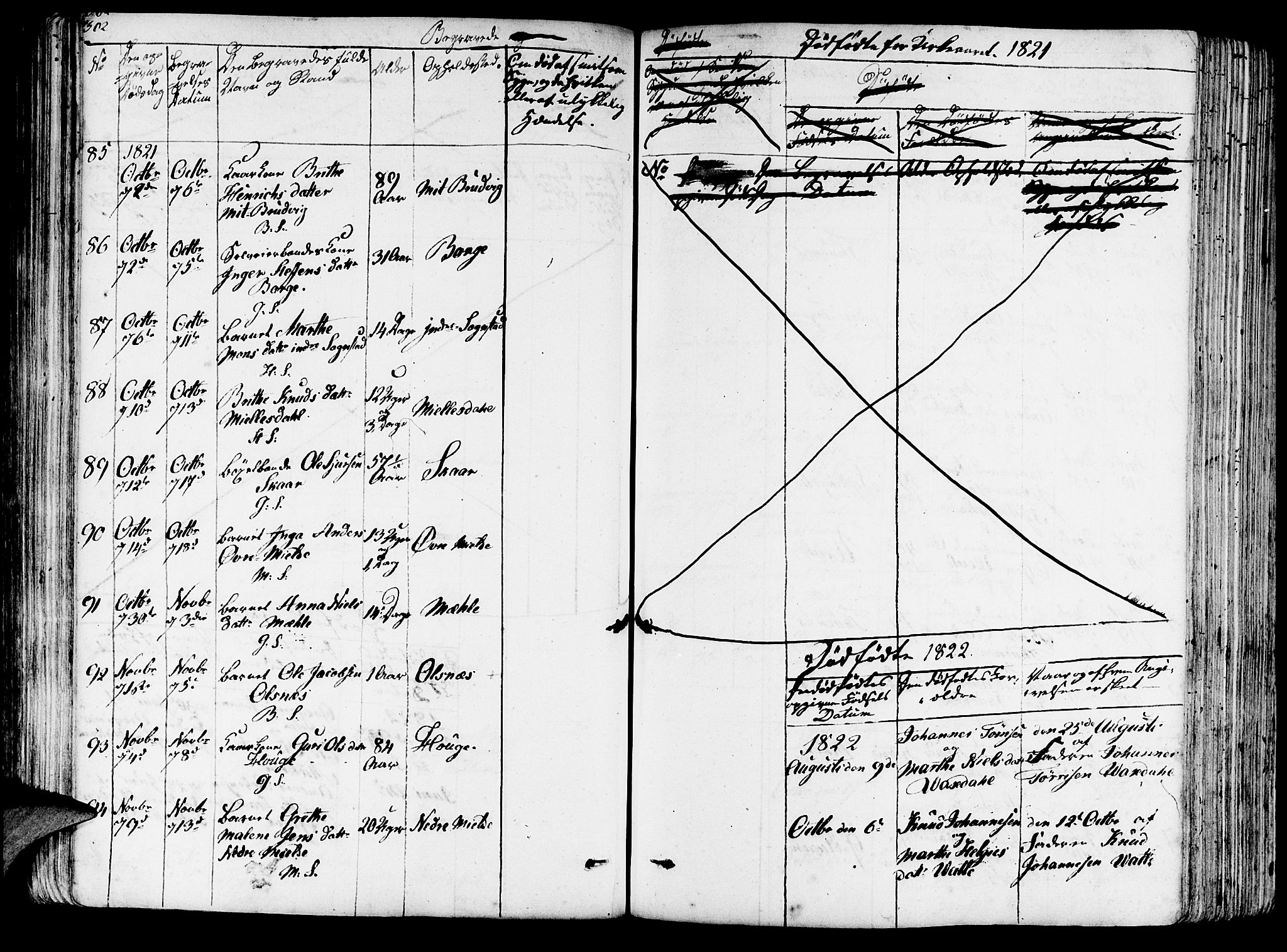 Haus sokneprestembete, AV/SAB-A-75601/H/Haa: Parish register (official) no. A 13, 1821-1827, p. 302