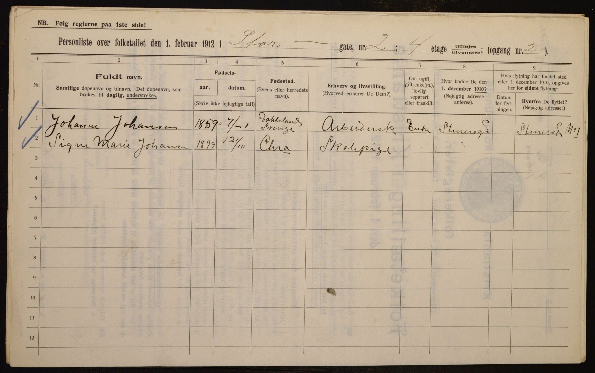 OBA, Municipal Census 1912 for Kristiania, 1912, p. 102967