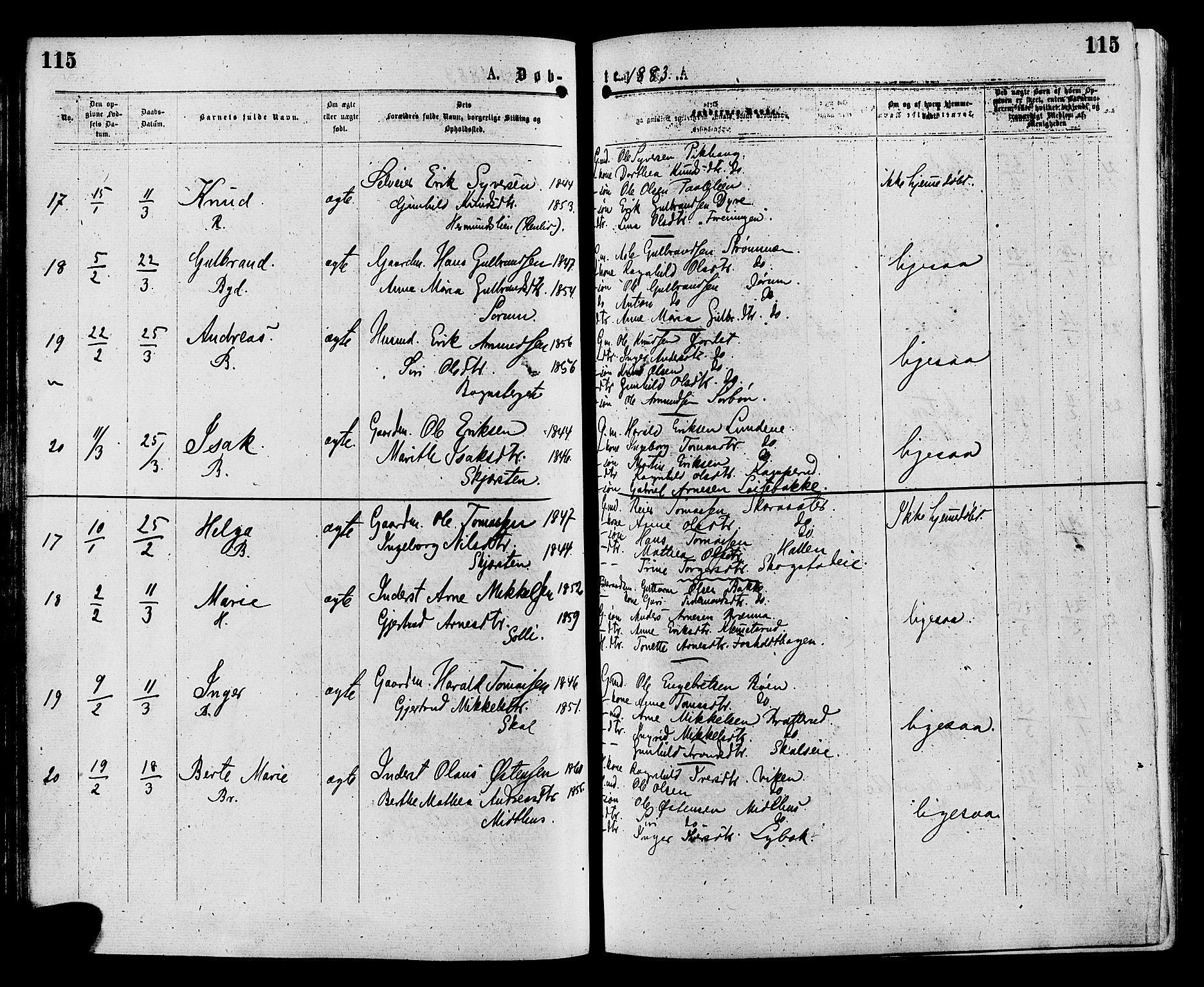 Sør-Aurdal prestekontor, AV/SAH-PREST-128/H/Ha/Haa/L0008: Parish register (official) no. 8, 1877-1885, p. 115