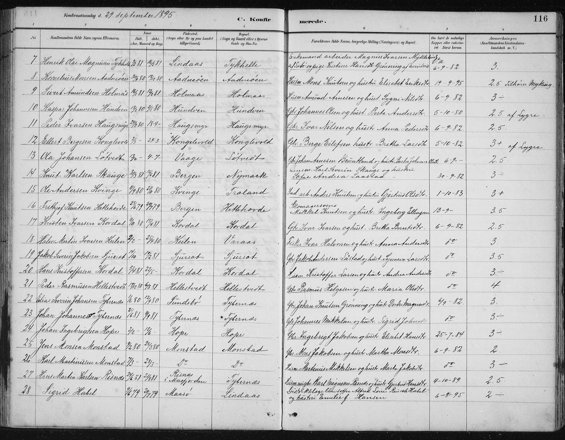 Lindås Sokneprestembete, SAB/A-76701/H/Hab: Parish register (copy) no. B 3, 1886-1914, p. 116