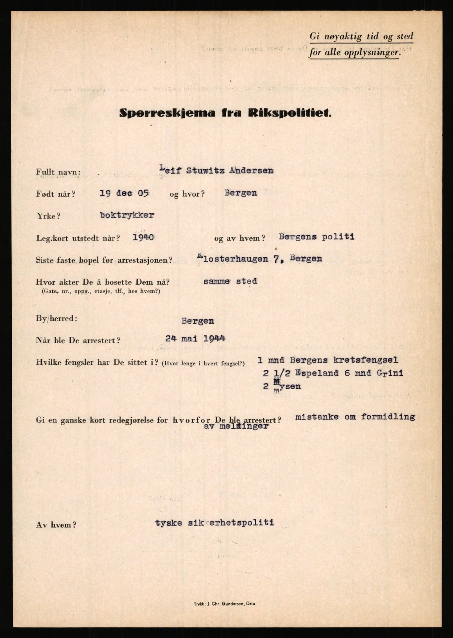 Rikspolitisjefen, AV/RA-S-1560/L/L0001: Abelseth, Rudolf - Berentsen, Odd, 1940-1945, p. 487