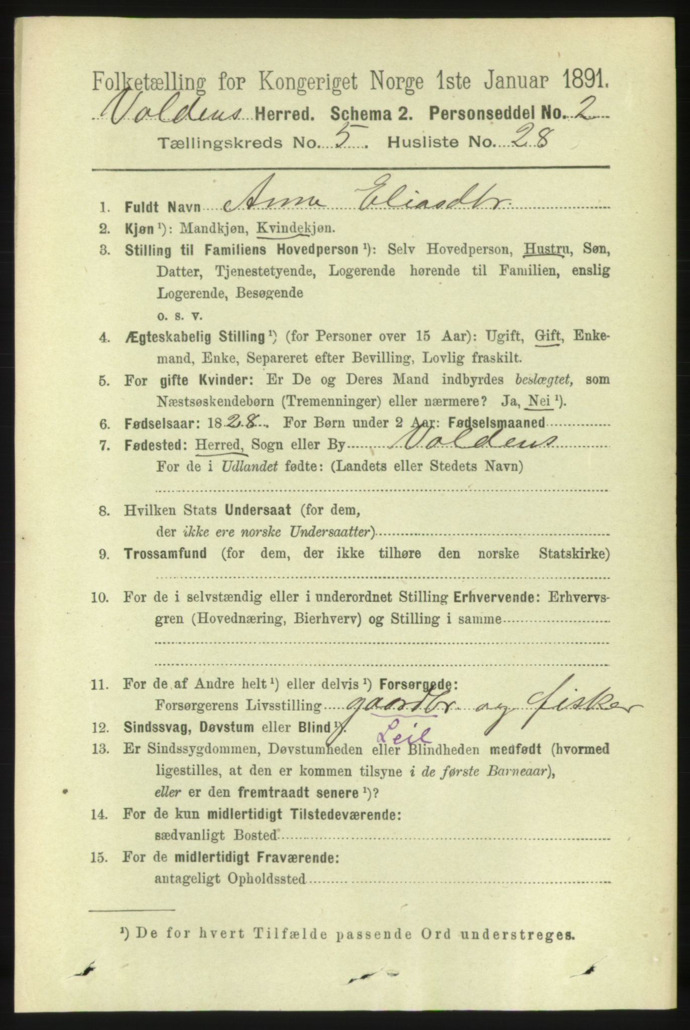 RA, 1891 census for 1519 Volda, 1891, p. 2471