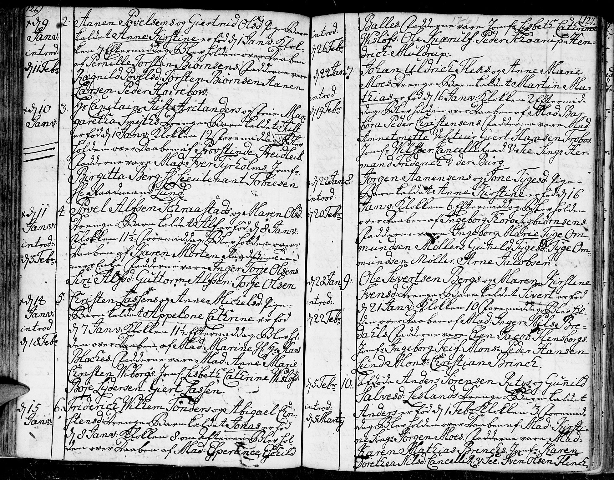 Kristiansand domprosti, AV/SAK-1112-0006/F/Fa/L0002: Parish register (official) no. A 2, 1755-1778, p. 126-127