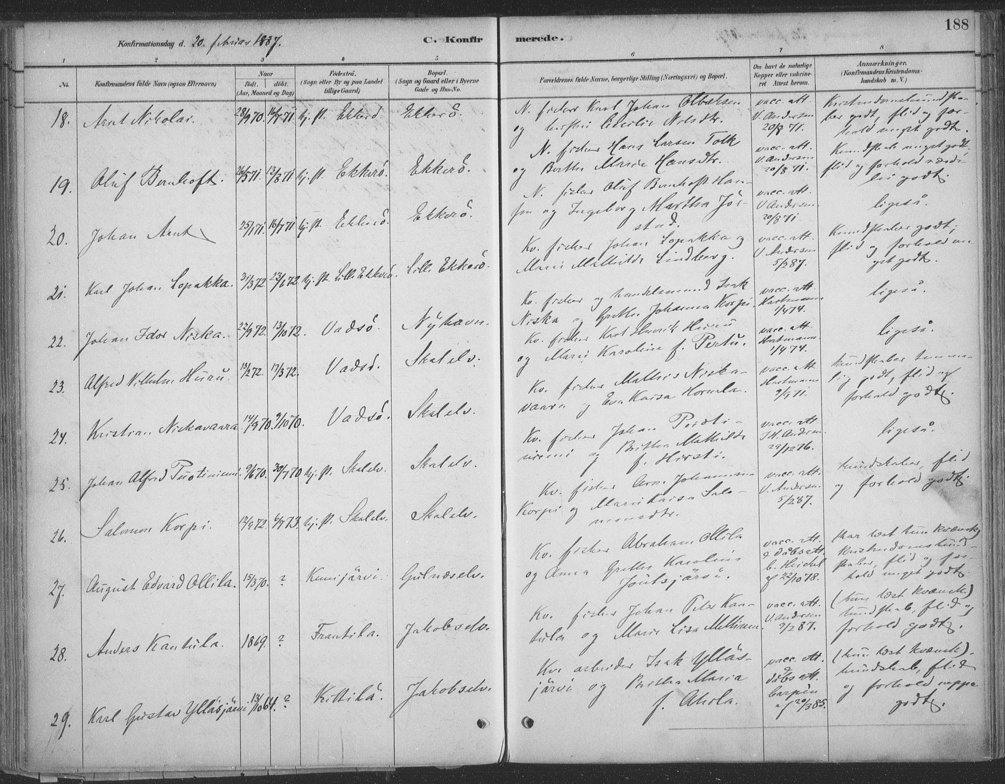 Vadsø sokneprestkontor, SATØ/S-1325/H/Ha/L0009kirke: Parish register (official) no. 9, 1881-1917, p. 188
