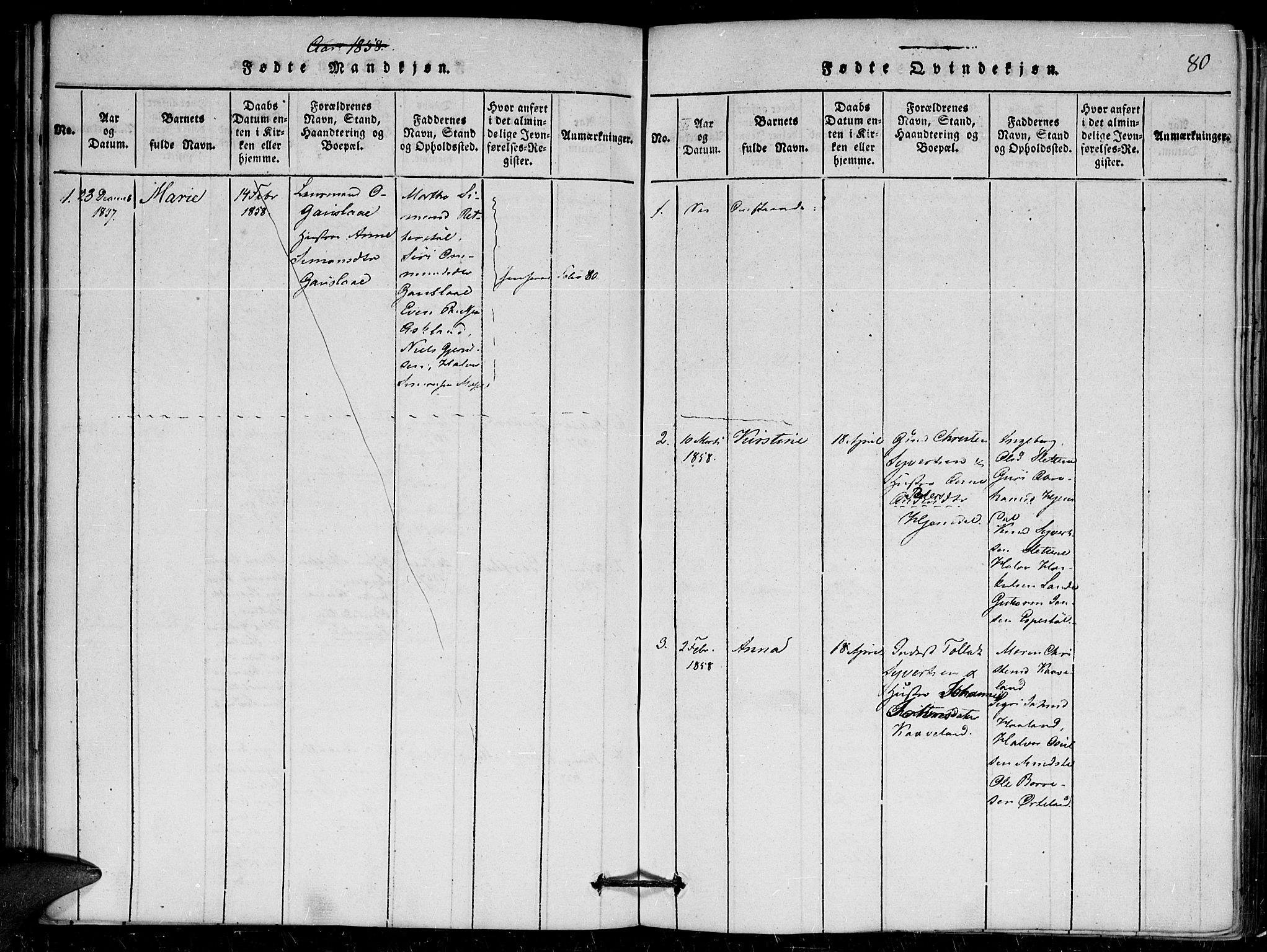 Herefoss sokneprestkontor, AV/SAK-1111-0019/F/Fa/Faa/L0001: Parish register (official) no. A 1, 1816-1860, p. 80