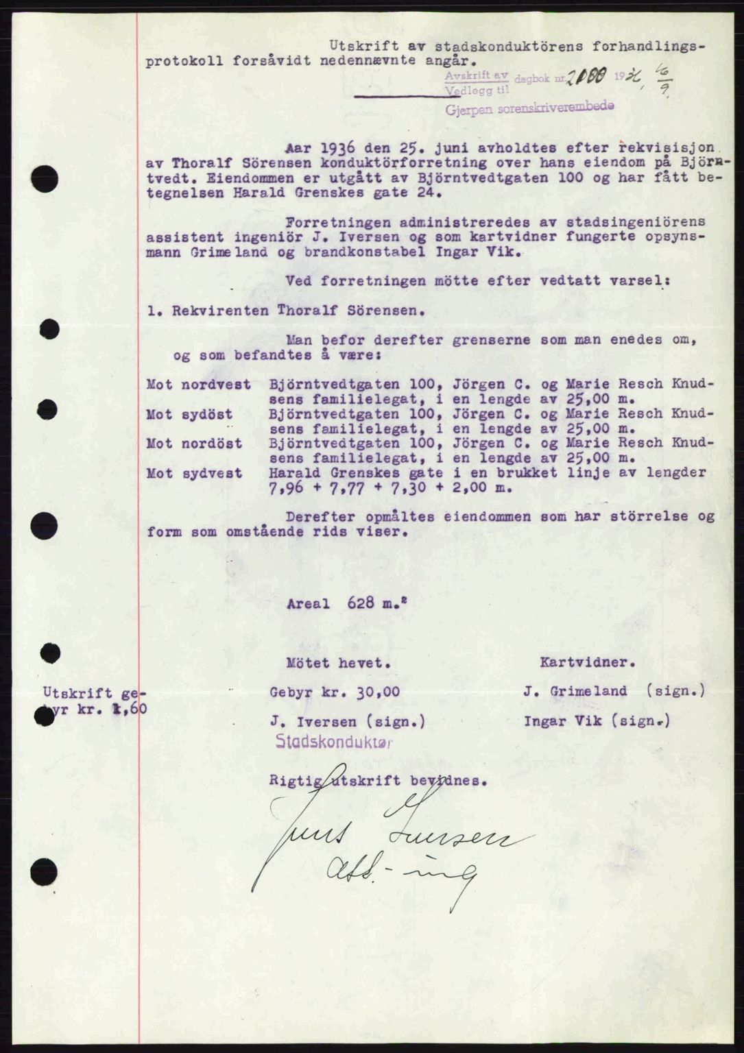 Gjerpen sorenskriveri, SAKO/A-216/G/Ga/Gae/L0067: Mortgage book no. A-66 - A-68, 1936-1937, Diary no: : 2100/1936