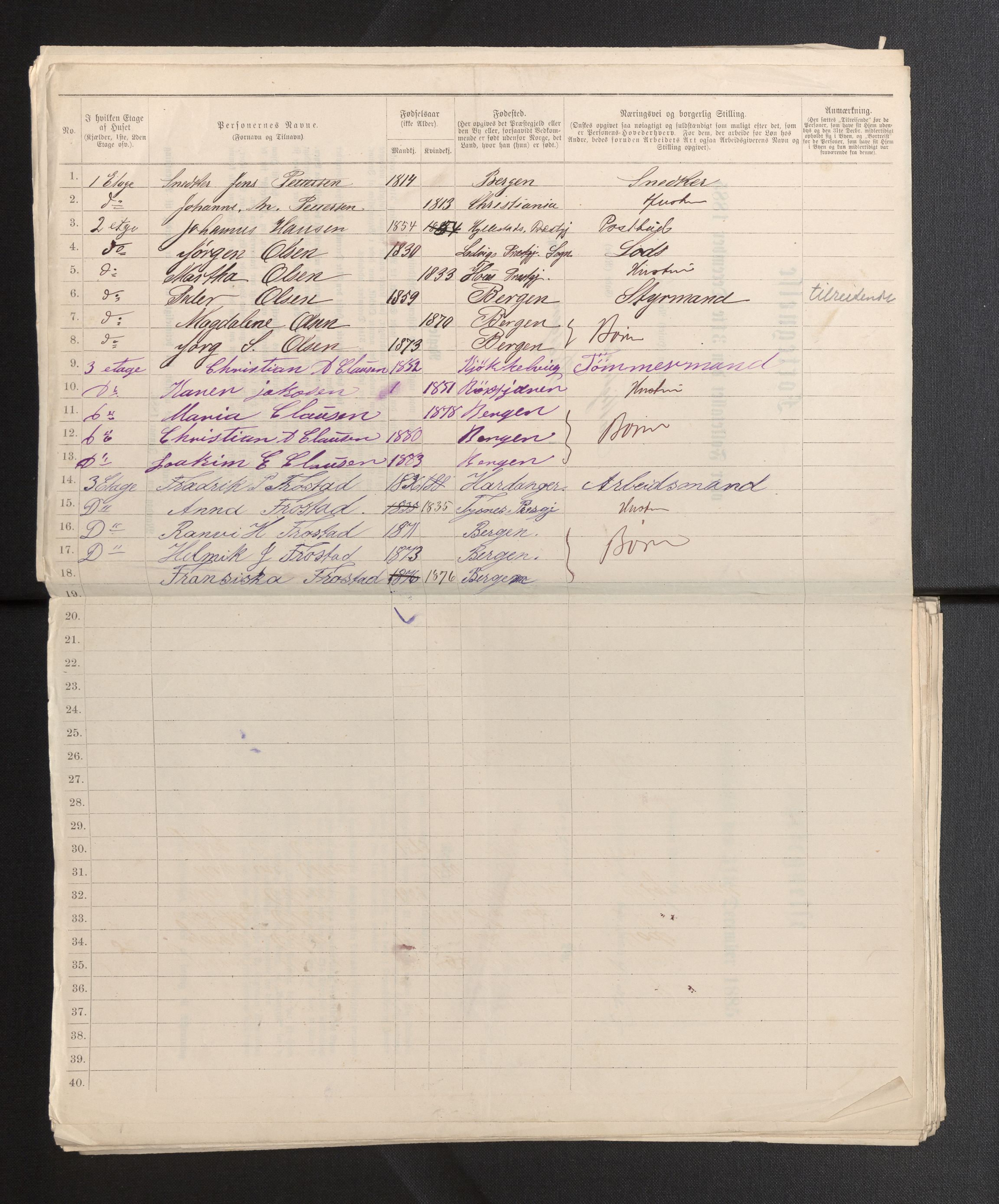 SAB, 1885 census for 1301 Bergen, 1885, p. 1173