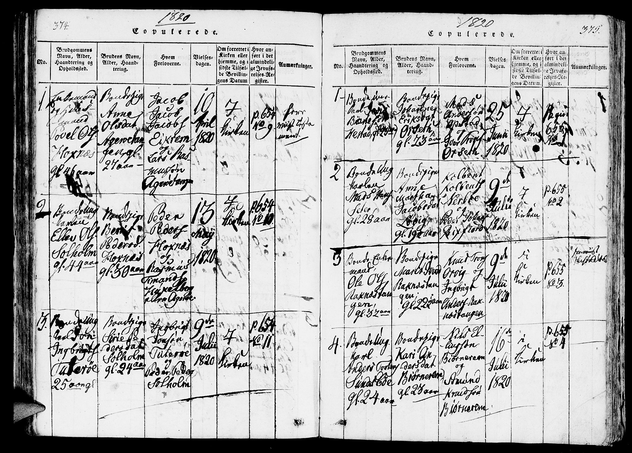 Ministerialprotokoller, klokkerbøker og fødselsregistre - Møre og Romsdal, AV/SAT-A-1454/560/L0718: Parish register (official) no. 560A02, 1817-1844, p. 374-375