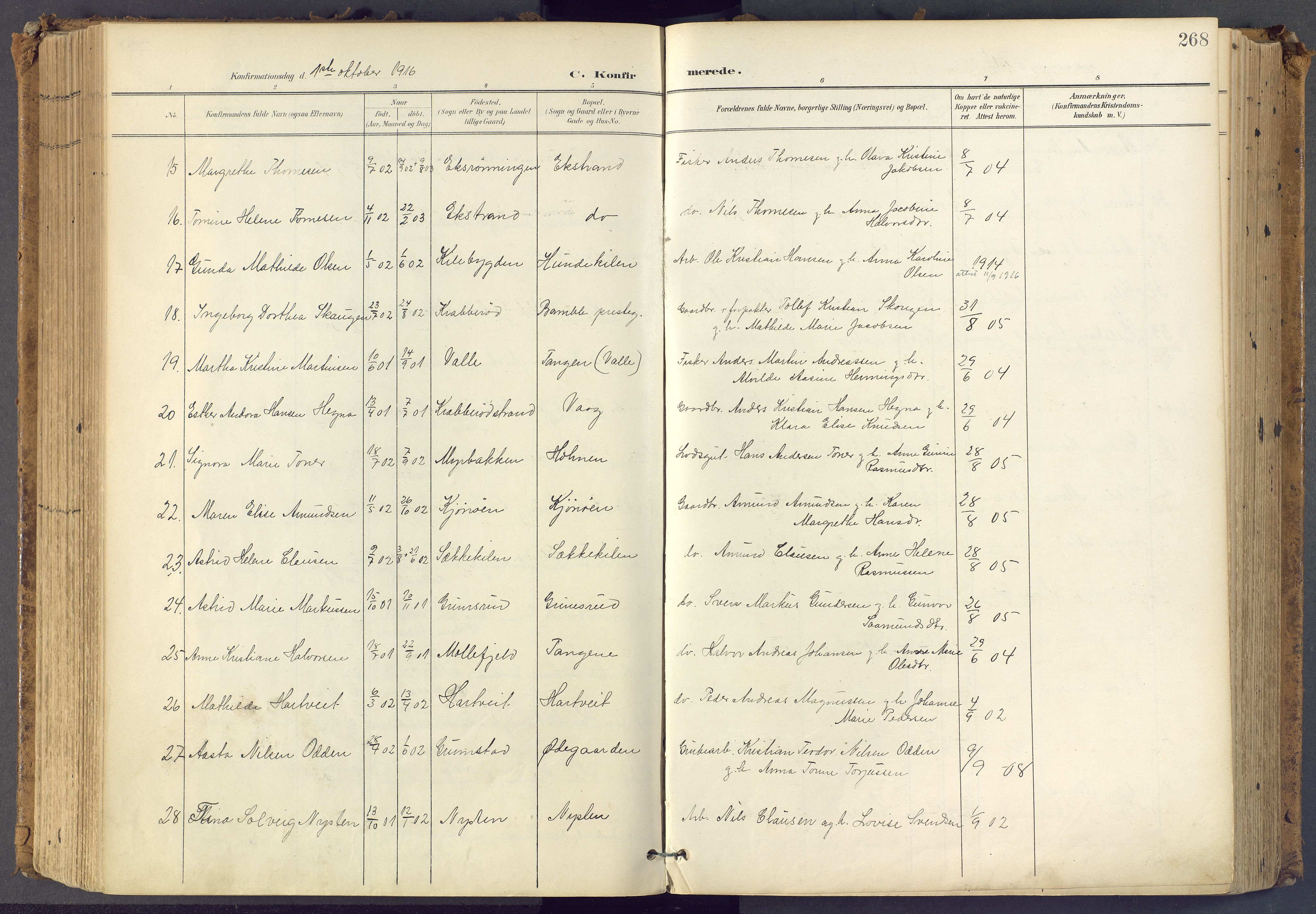 Bamble kirkebøker, SAKO/A-253/F/Fa/L0009: Parish register (official) no. I 9, 1901-1917, p. 268