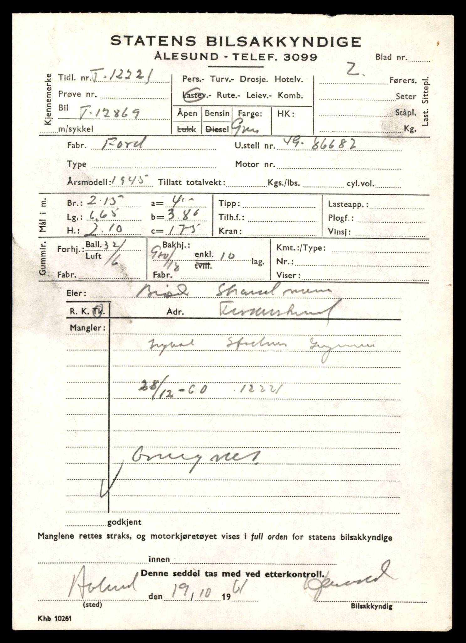 Møre og Romsdal vegkontor - Ålesund trafikkstasjon, AV/SAT-A-4099/F/Fe/L0036: Registreringskort for kjøretøy T 12831 - T 13030, 1927-1998, p. 673