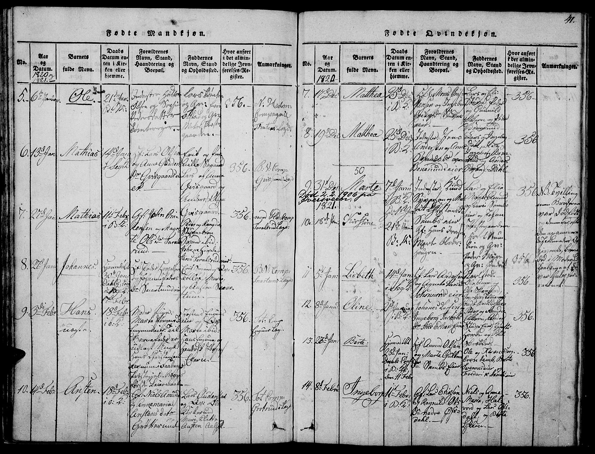 Biri prestekontor, SAH/PREST-096/H/Ha/Haa/L0003: Parish register (official) no. 3, 1814-1828, p. 41