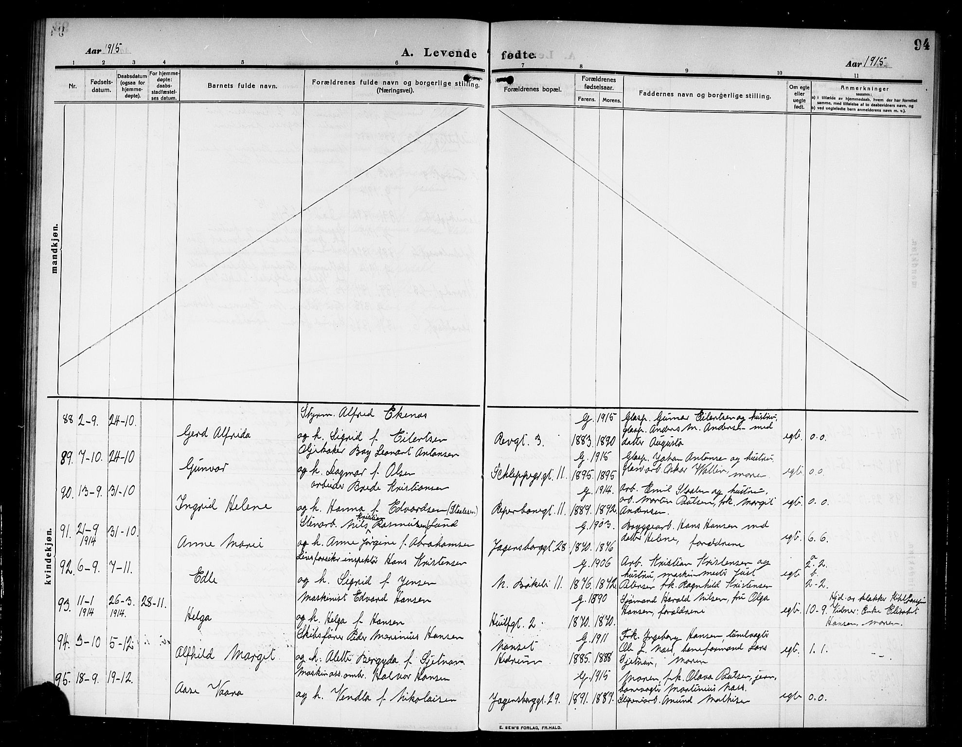 Larvik kirkebøker, AV/SAKO-A-352/G/Ga/L0008: Parish register (copy) no. I 8, 1909-1920, p. 94