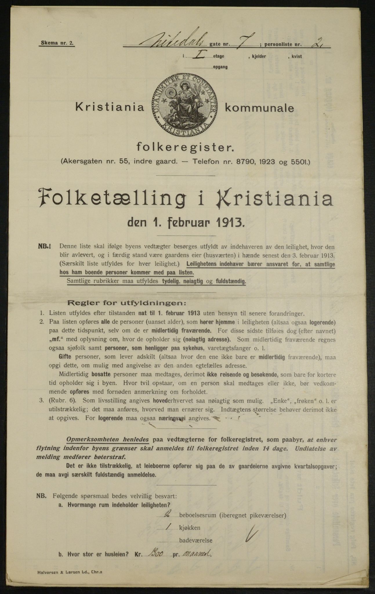 OBA, Municipal Census 1913 for Kristiania, 1913, p. 71252