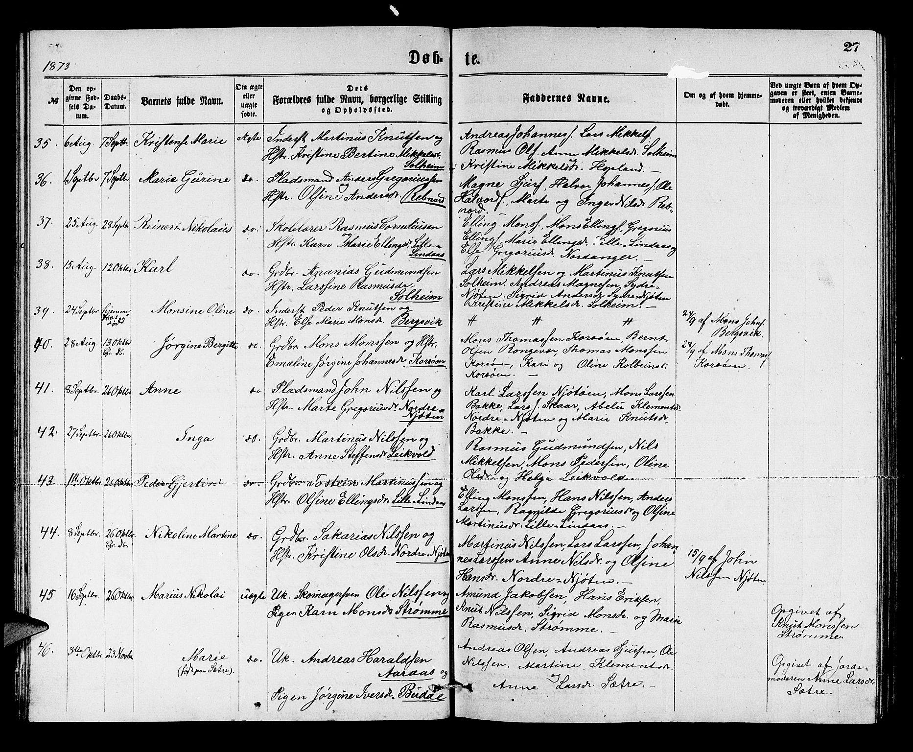 Lindås Sokneprestembete, SAB/A-76701/H/Hab: Parish register (copy) no. C 2, 1868-1885, p. 27