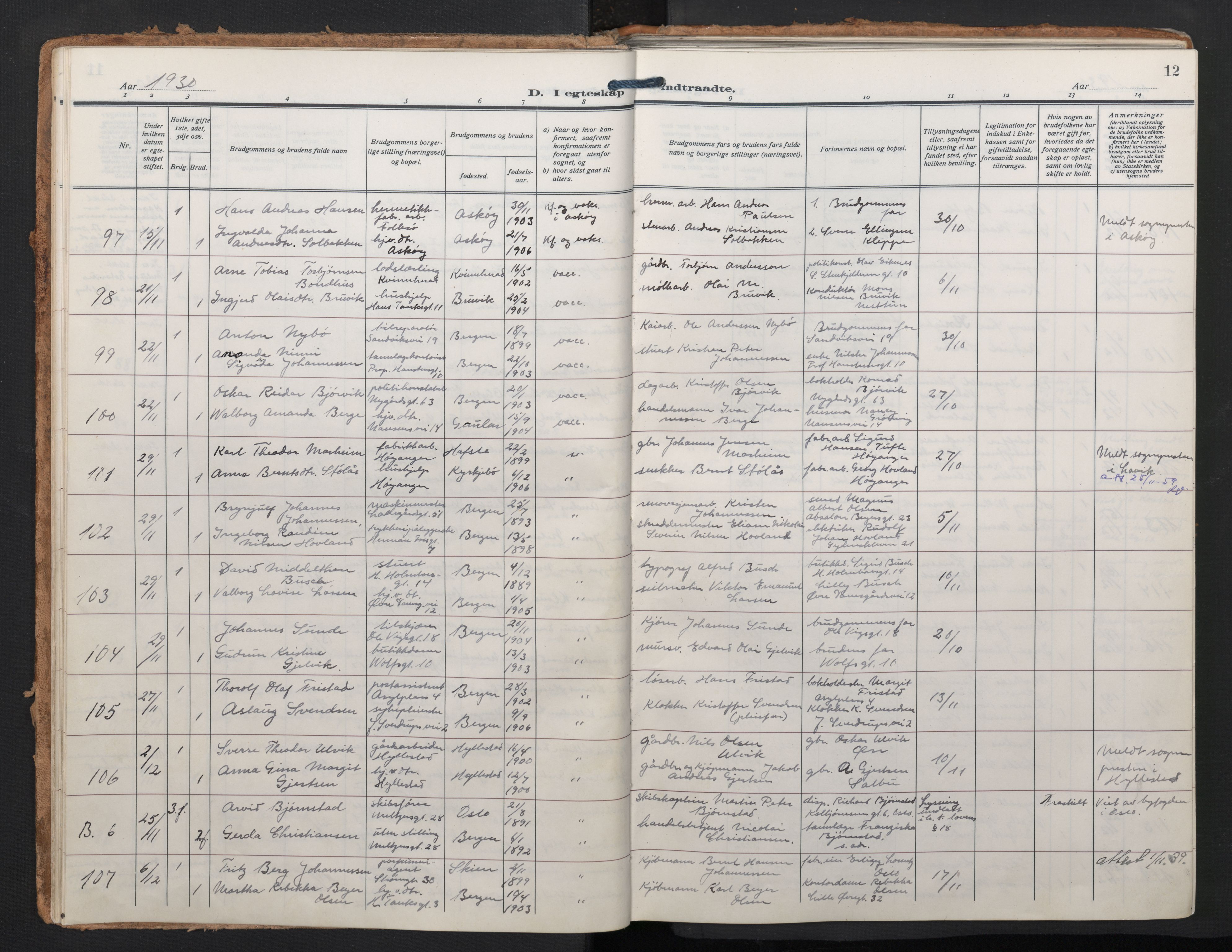 Johanneskirken sokneprestembete, SAB/A-76001/H/Haa/L0014: Parish register (official) no. D 3, 1929-1949, p. 11b-12a