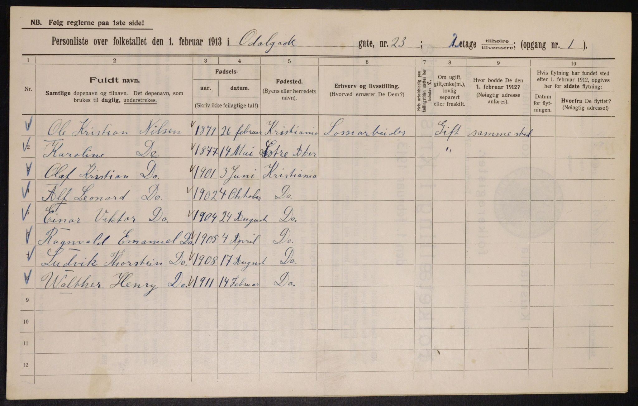 OBA, Municipal Census 1913 for Kristiania, 1913, p. 74554