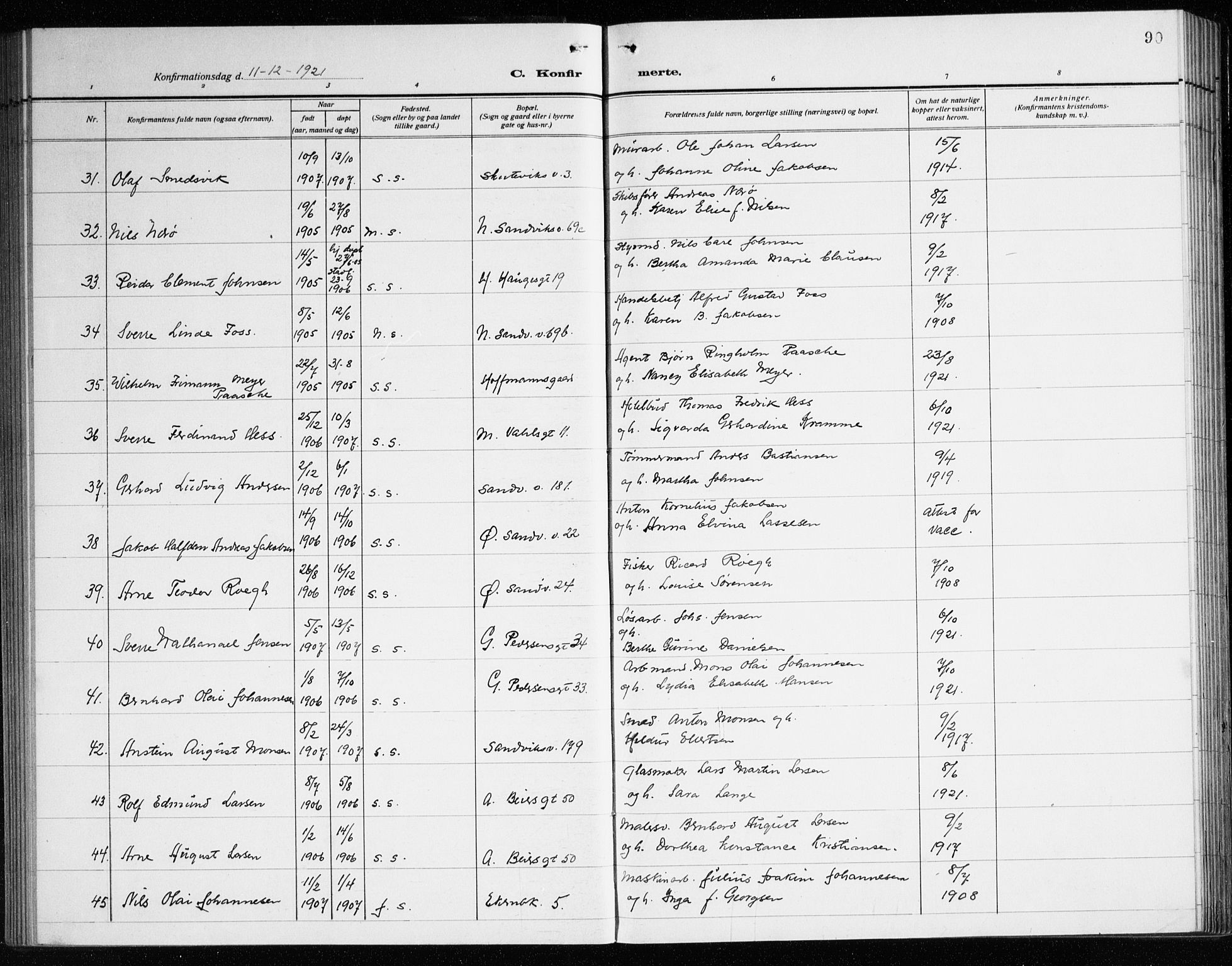 Sandviken Sokneprestembete, SAB/A-77601/H/Ha/L0012: Parish register (official) no. C 3, 1918-1926, p. 90