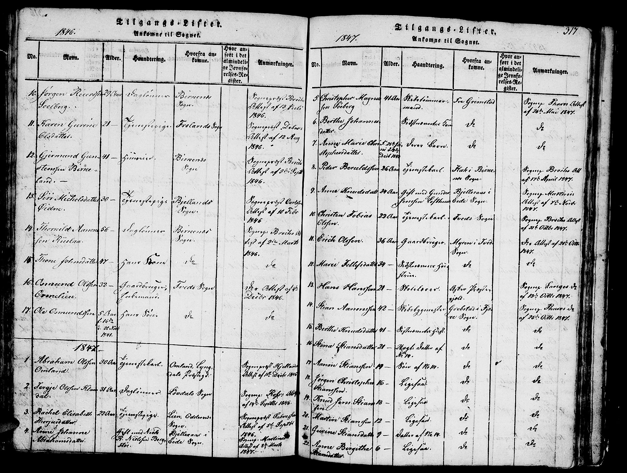 Vestre Moland sokneprestkontor, AV/SAK-1111-0046/F/Fb/Fbb/L0001: Parish register (copy) no. B 1, 1816-1851, p. 317