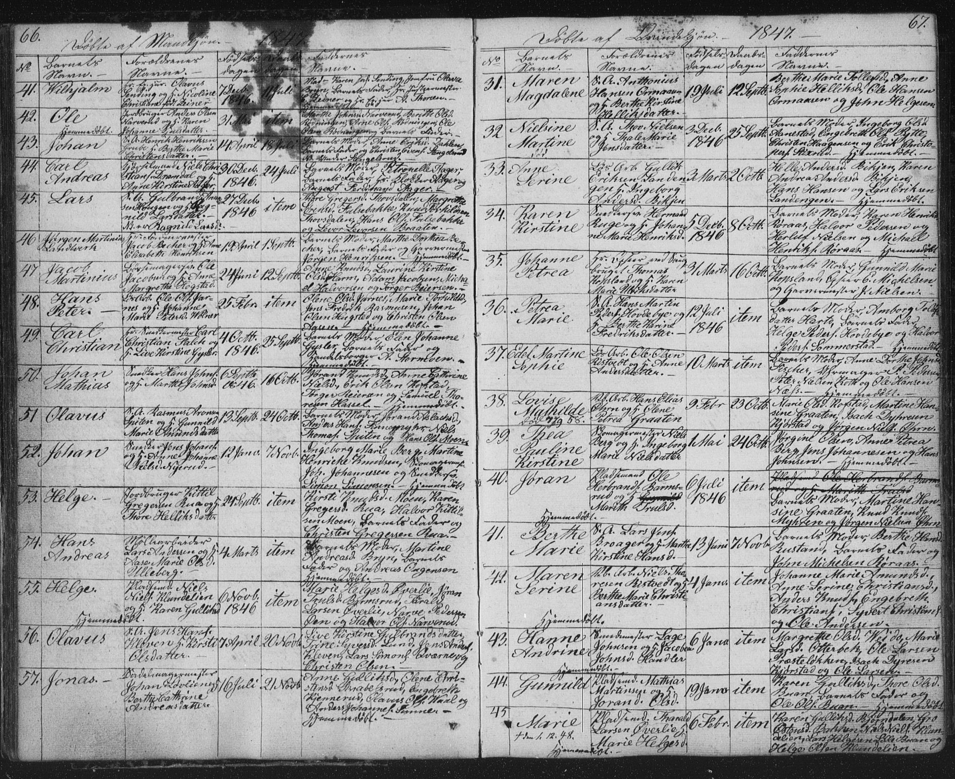 Kongsberg kirkebøker, AV/SAKO-A-22/G/Ga/L0002: Parish register (copy) no. 2, 1839-1858, p. 66-67