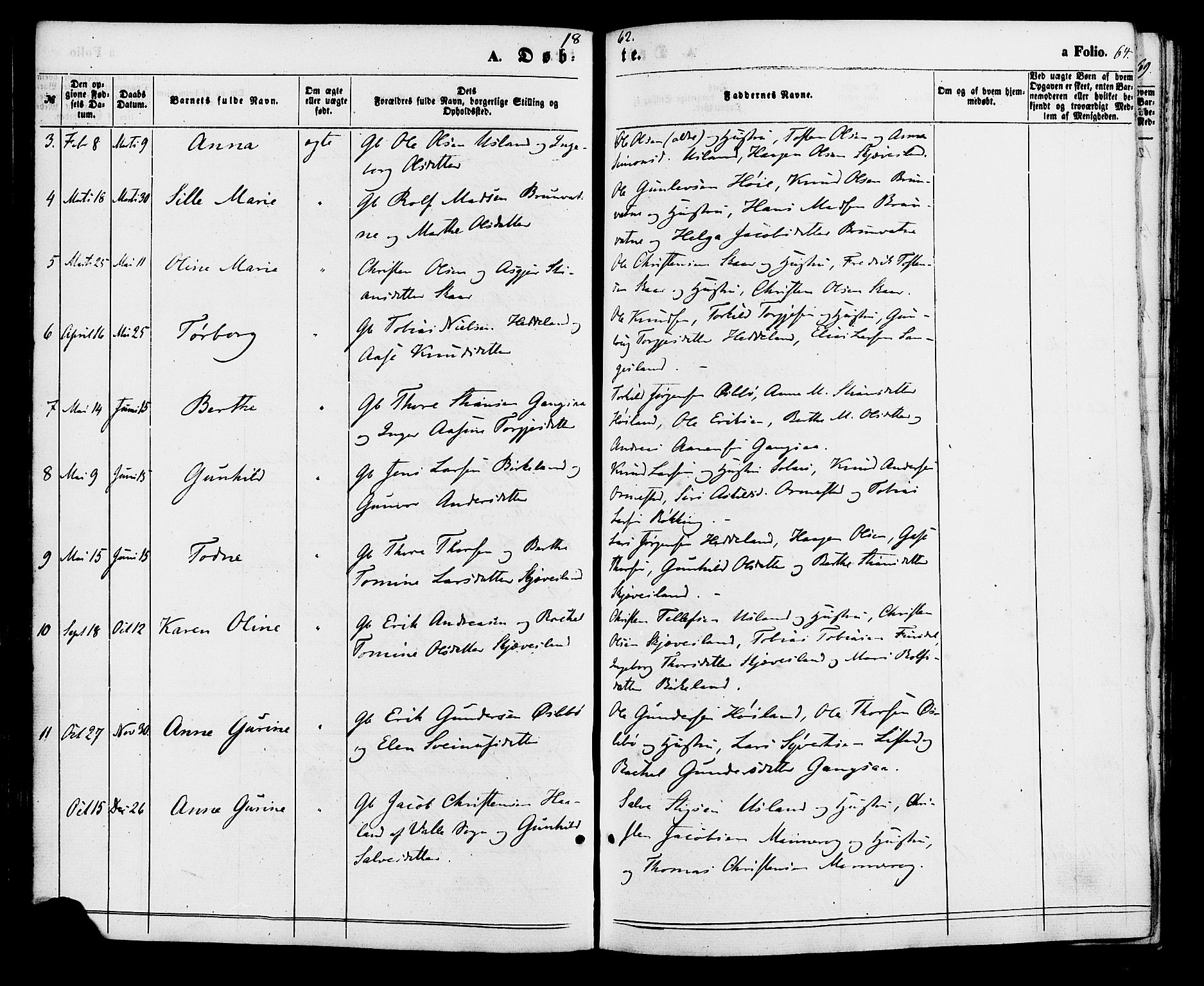Holum sokneprestkontor, SAK/1111-0022/F/Fa/Fac/L0003: Parish register (official) no. A 3, 1860-1883, p. 64