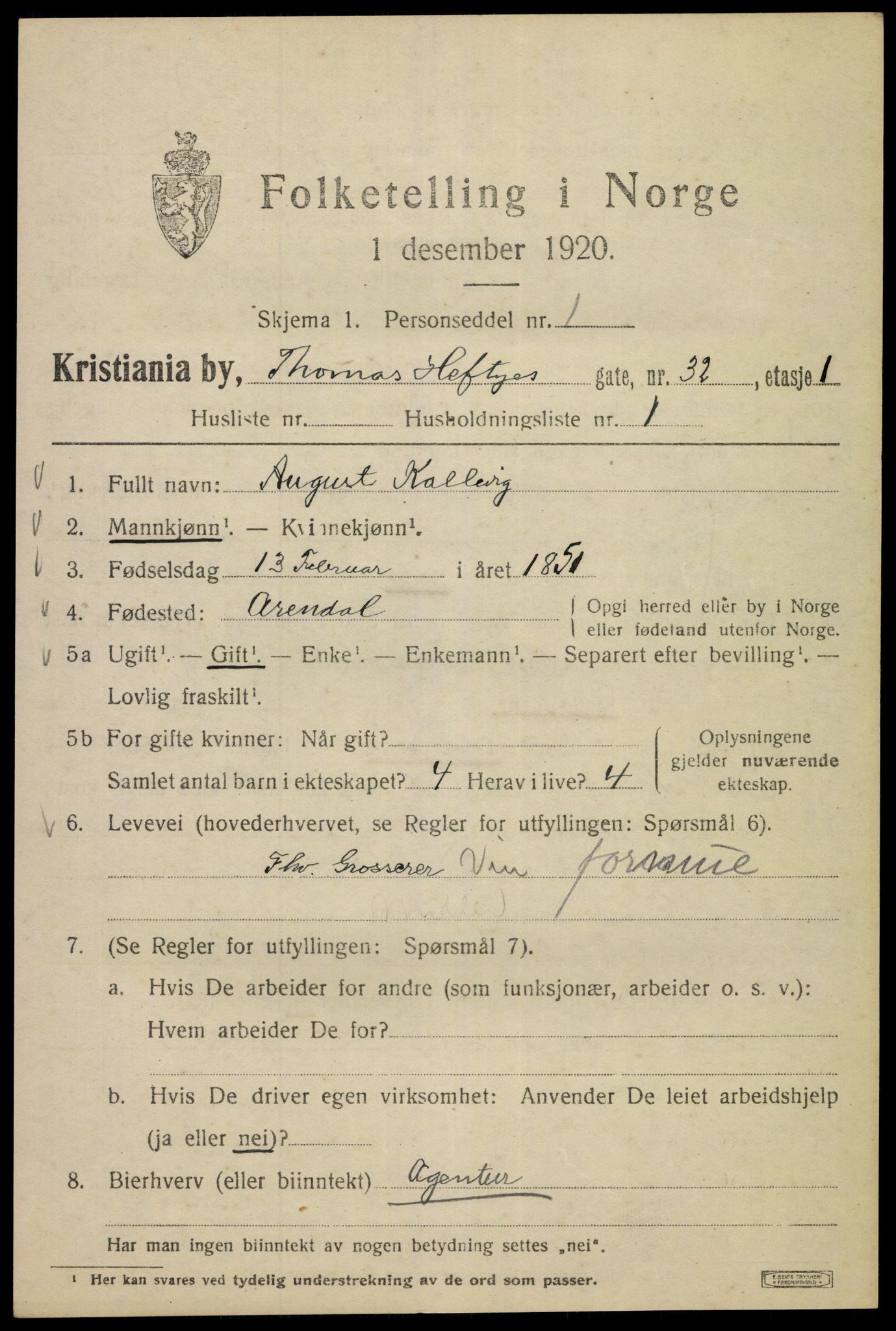 SAO, 1920 census for Kristiania, 1920, p. 570927