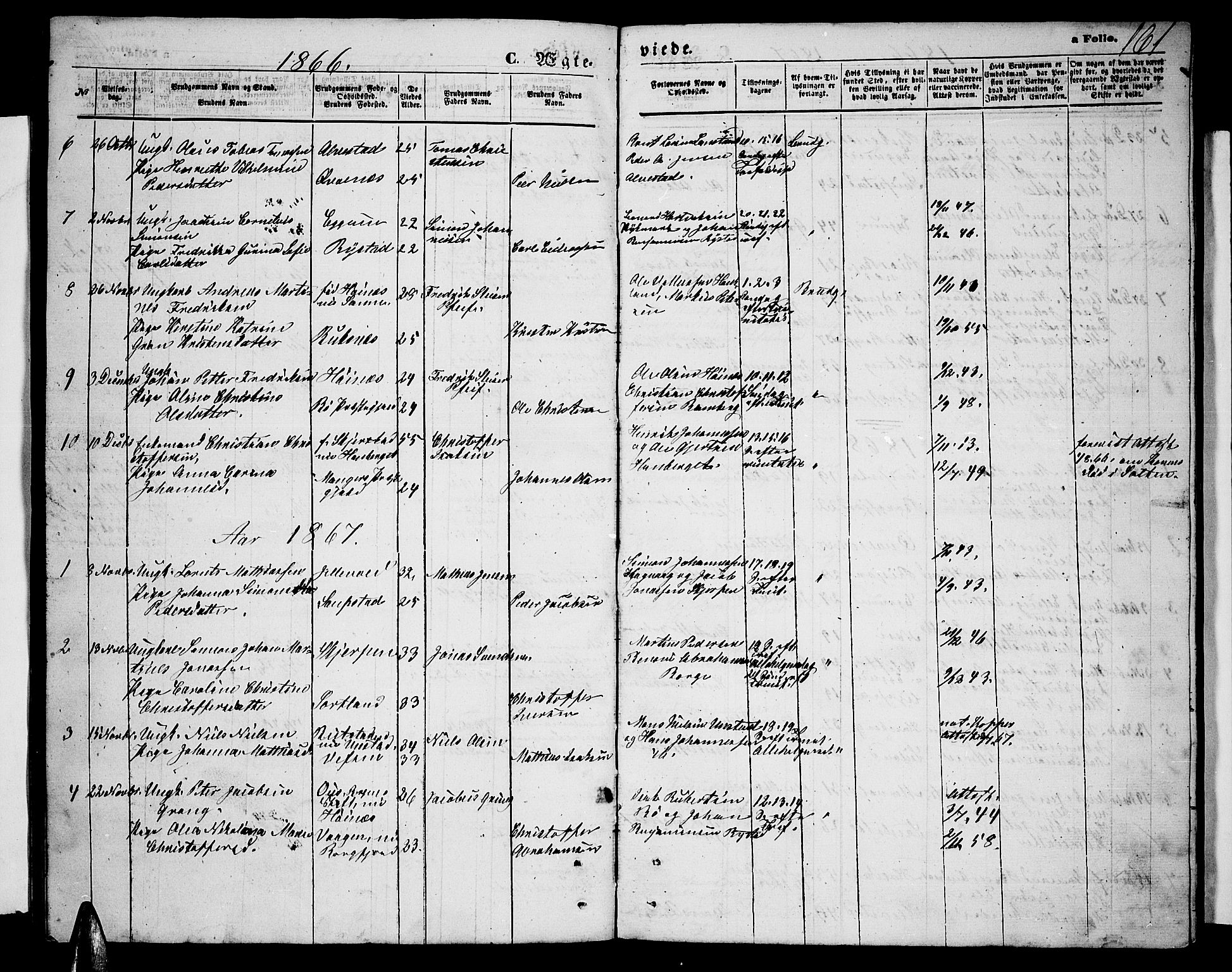 Ministerialprotokoller, klokkerbøker og fødselsregistre - Nordland, SAT/A-1459/880/L1140: Parish register (copy) no. 880C02, 1861-1875, p. 161