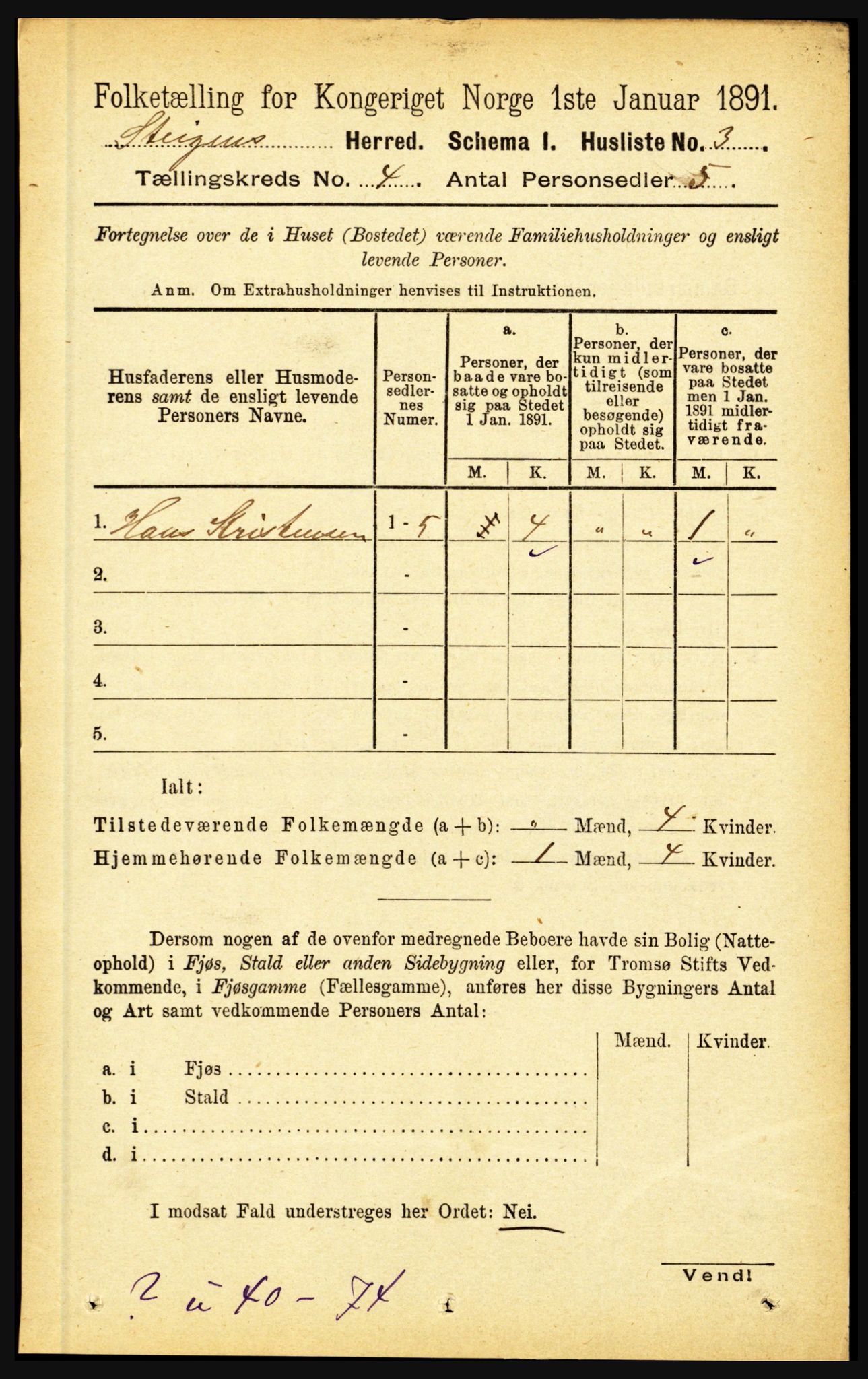 RA, 1891 census for 1848 Steigen, 1891, p. 1395