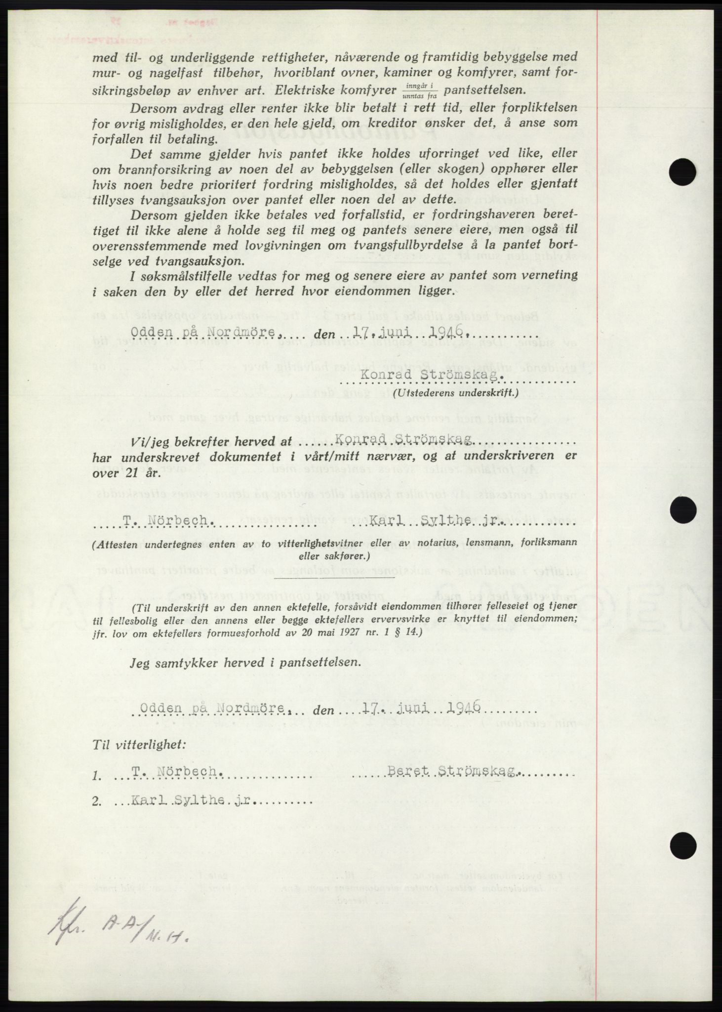 Nordmøre sorenskriveri, AV/SAT-A-4132/1/2/2Ca: Mortgage book no. B94, 1946-1946, Diary no: : 1106/1946