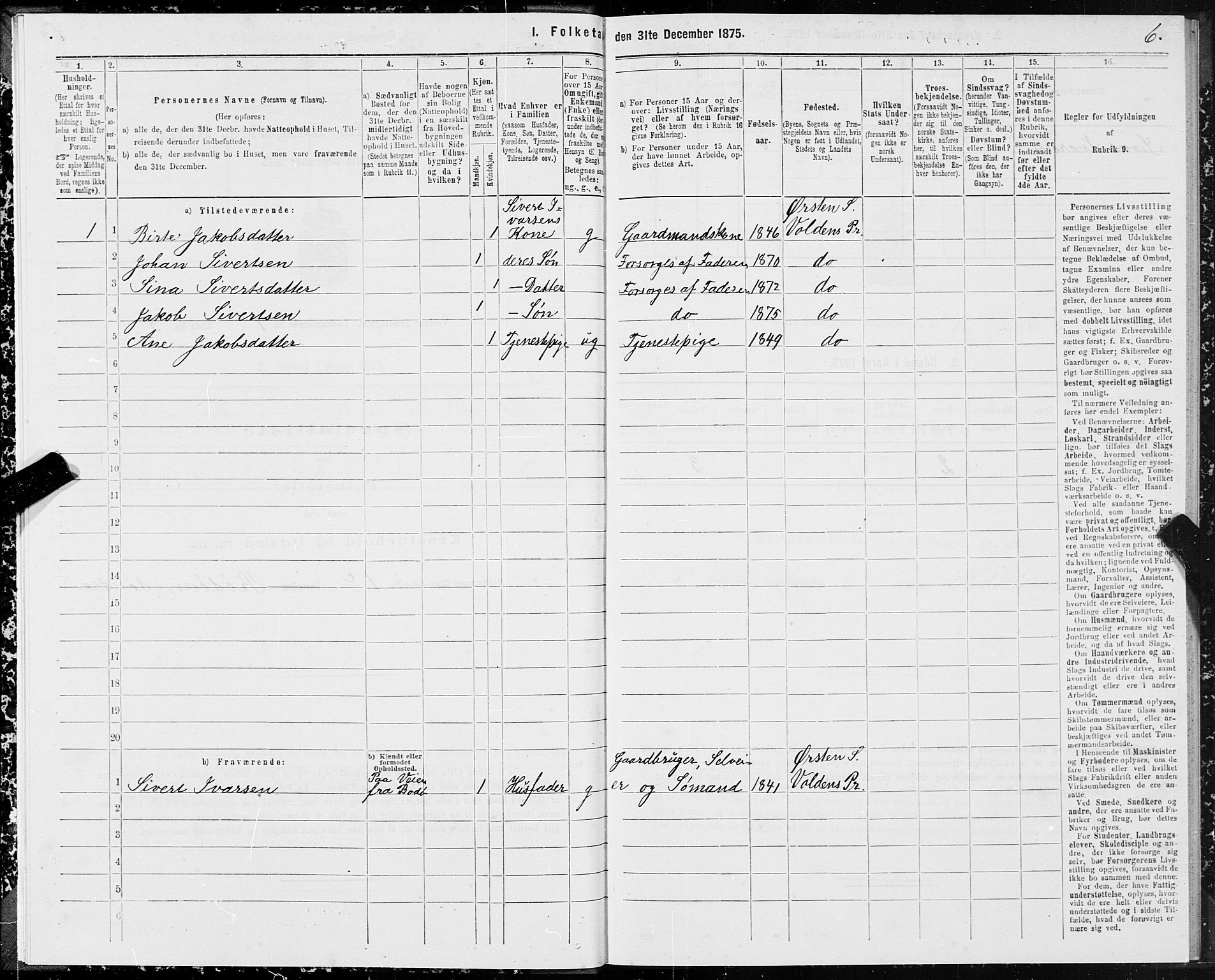 SAT, 1875 census for 1519P Volda, 1875, p. 1006