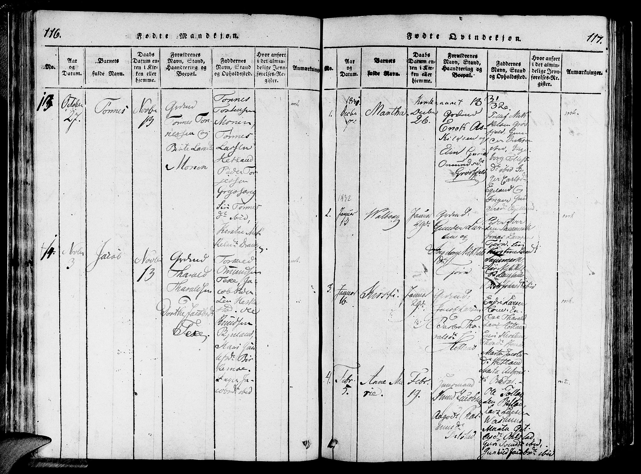 Lund sokneprestkontor, SAST/A-101809/S06/L0006: Parish register (official) no. A 6, 1816-1839, p. 116-117