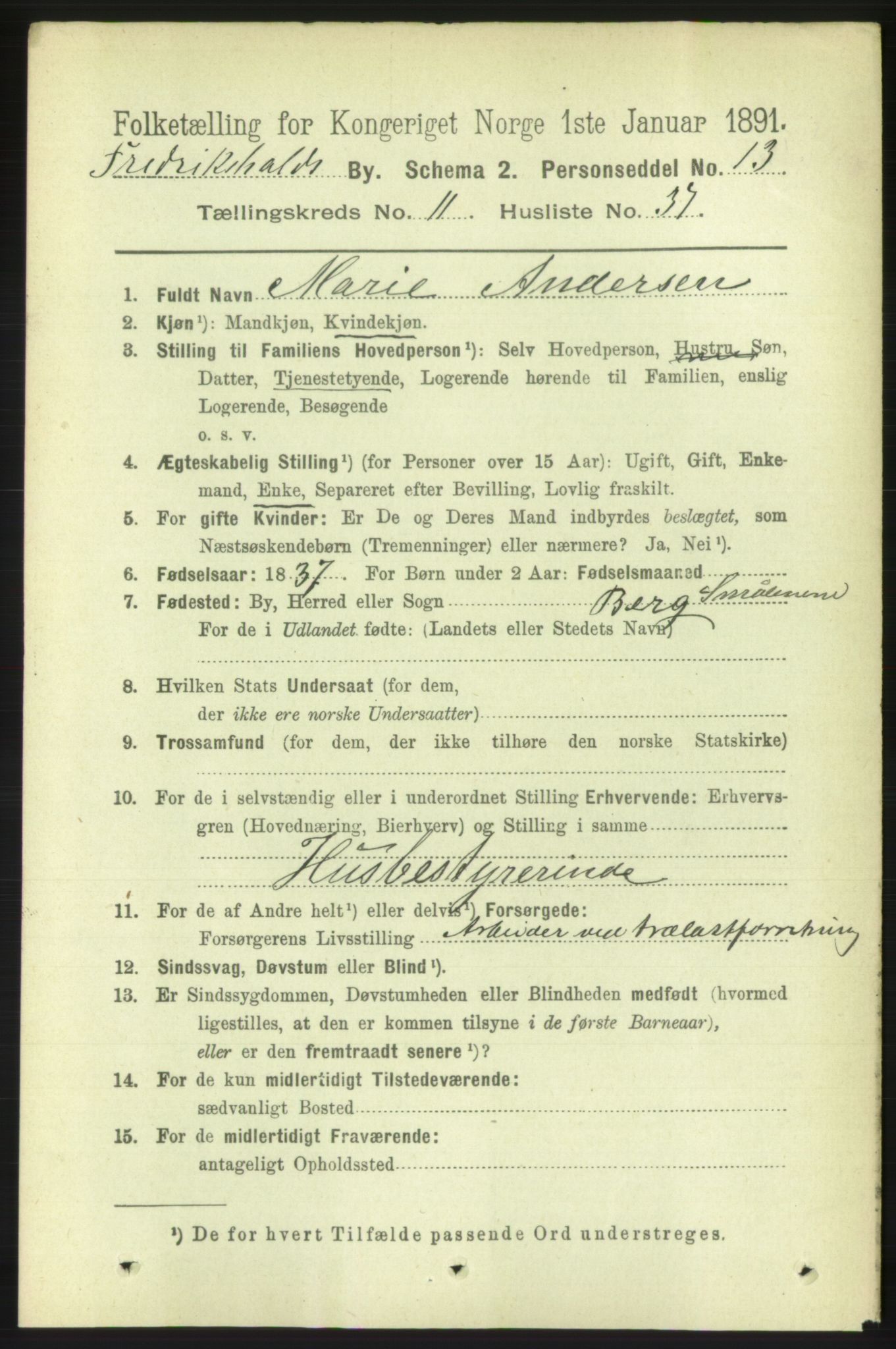 RA, 1891 census for 0101 Fredrikshald, 1891, p. 8072