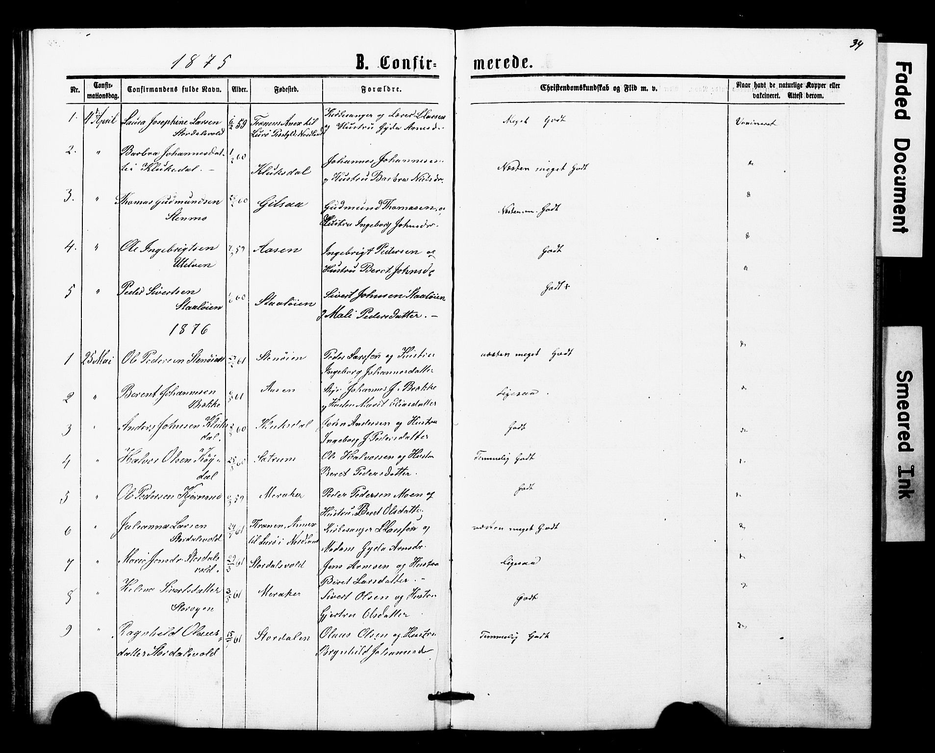 Ministerialprotokoller, klokkerbøker og fødselsregistre - Nord-Trøndelag, SAT/A-1458/707/L0052: Parish register (copy) no. 707C01, 1864-1897, p. 34