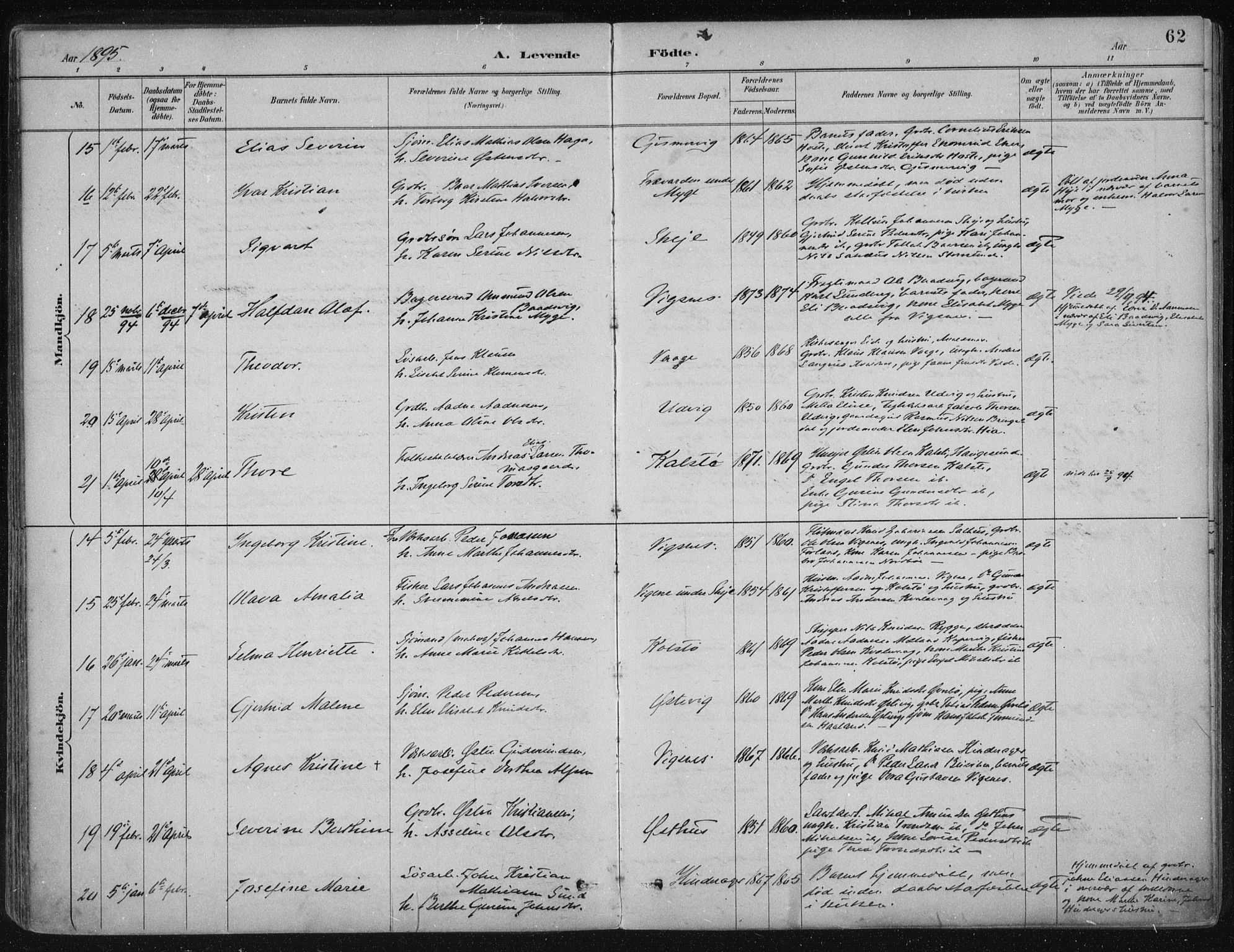Avaldsnes sokneprestkontor, AV/SAST-A -101851/H/Ha/Haa/L0017: Parish register (official) no. A 17, 1889-1920, p. 62