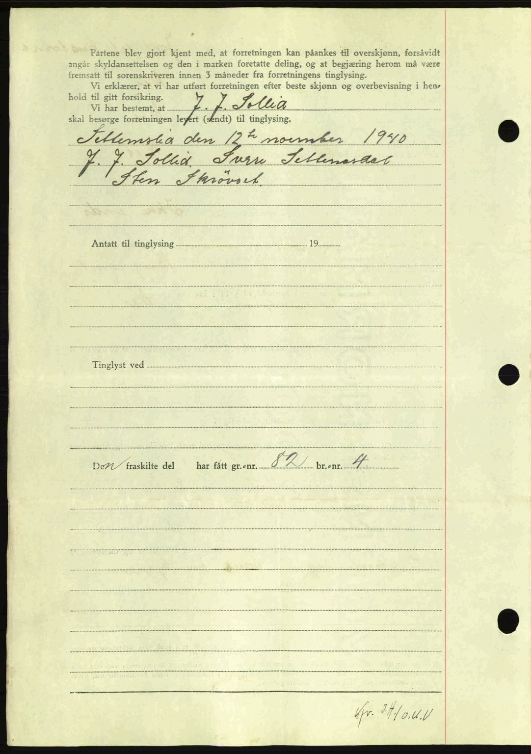 Nordmøre sorenskriveri, SAT/A-4132/1/2/2Ca: Mortgage book no. A89, 1940-1941, Diary no: : 2320/1940