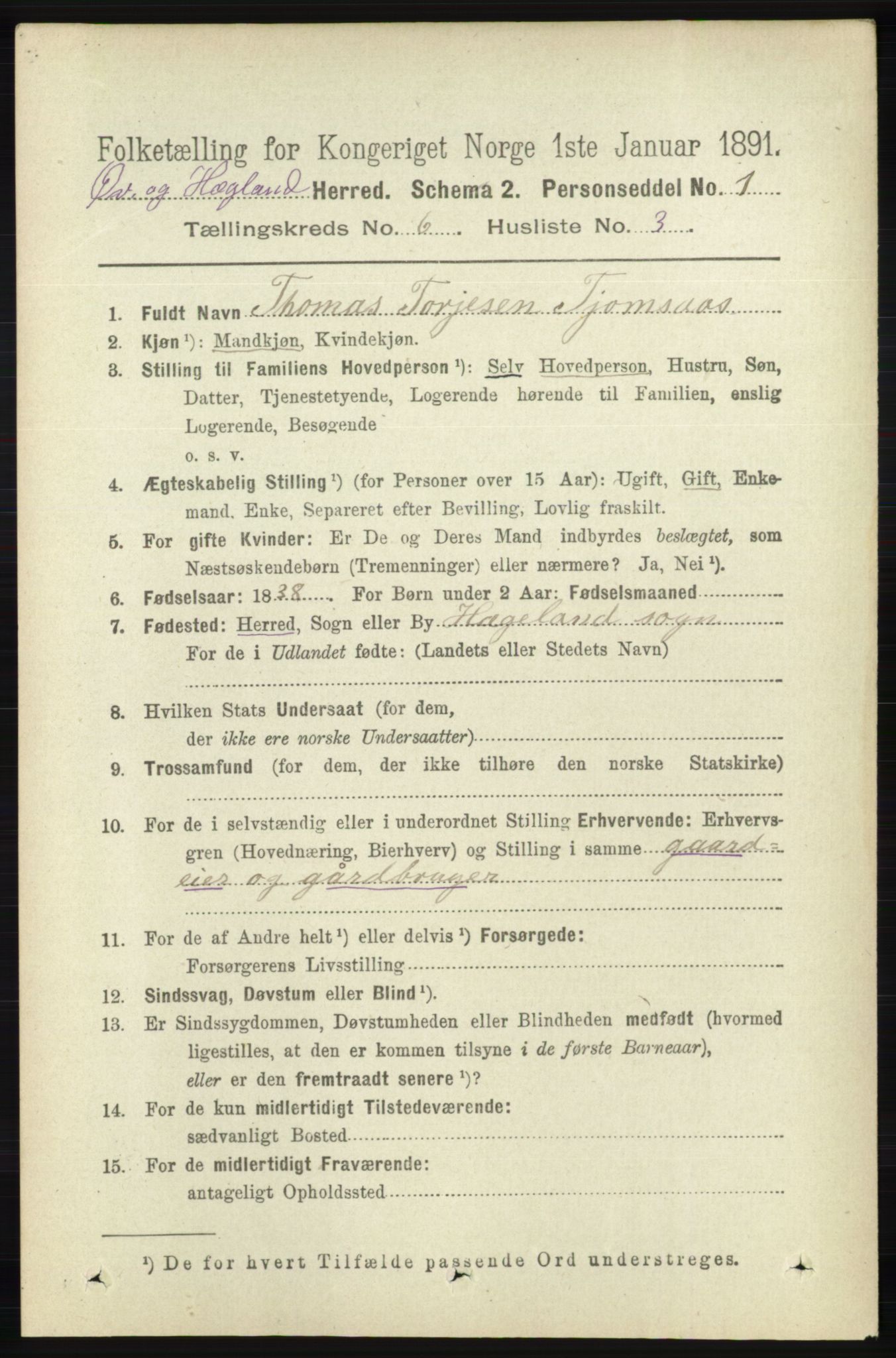 RA, 1891 census for 1016 Øvrebø og Hægeland, 1891, p. 1178