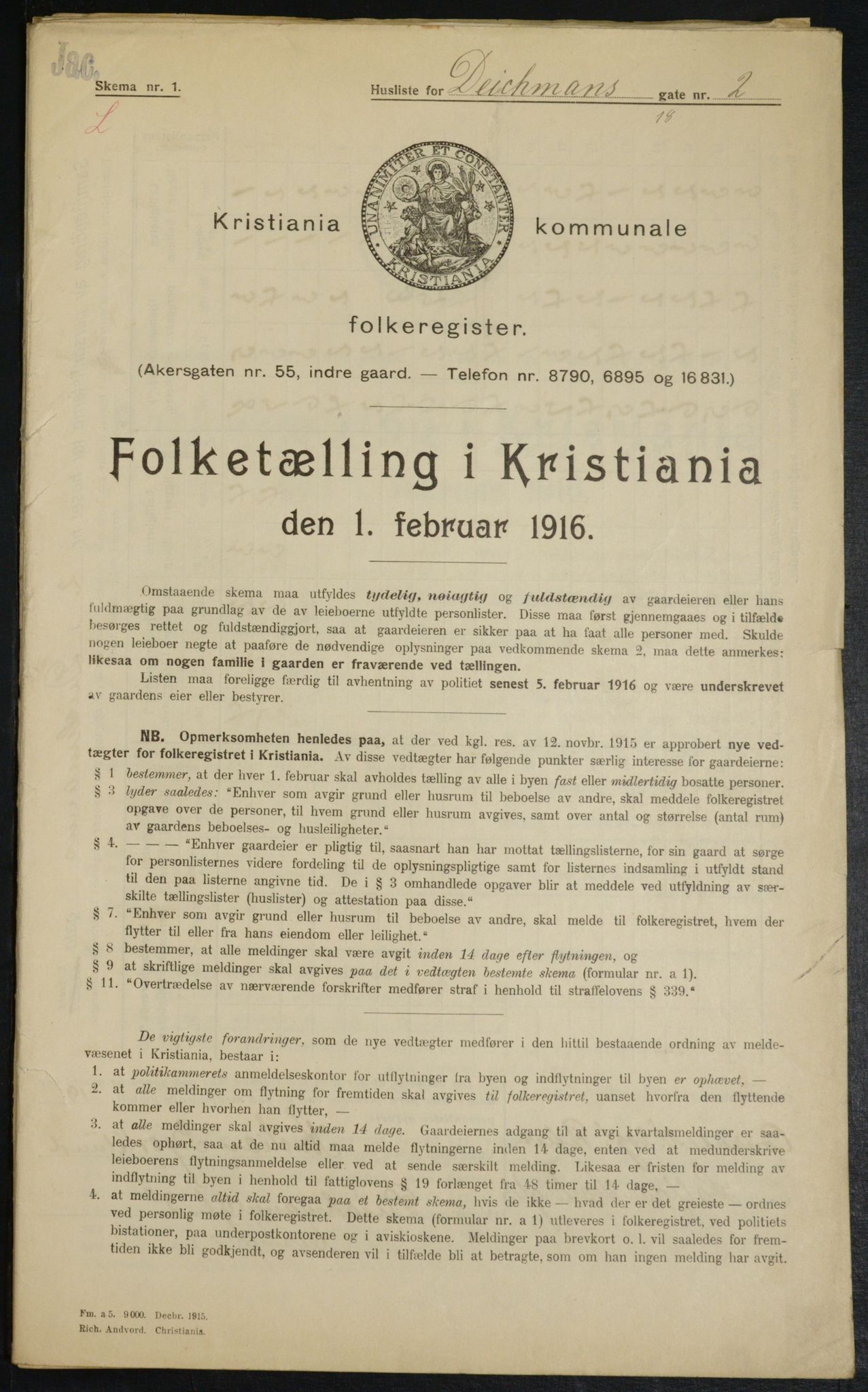 OBA, Municipal Census 1916 for Kristiania, 1916, p. 15437