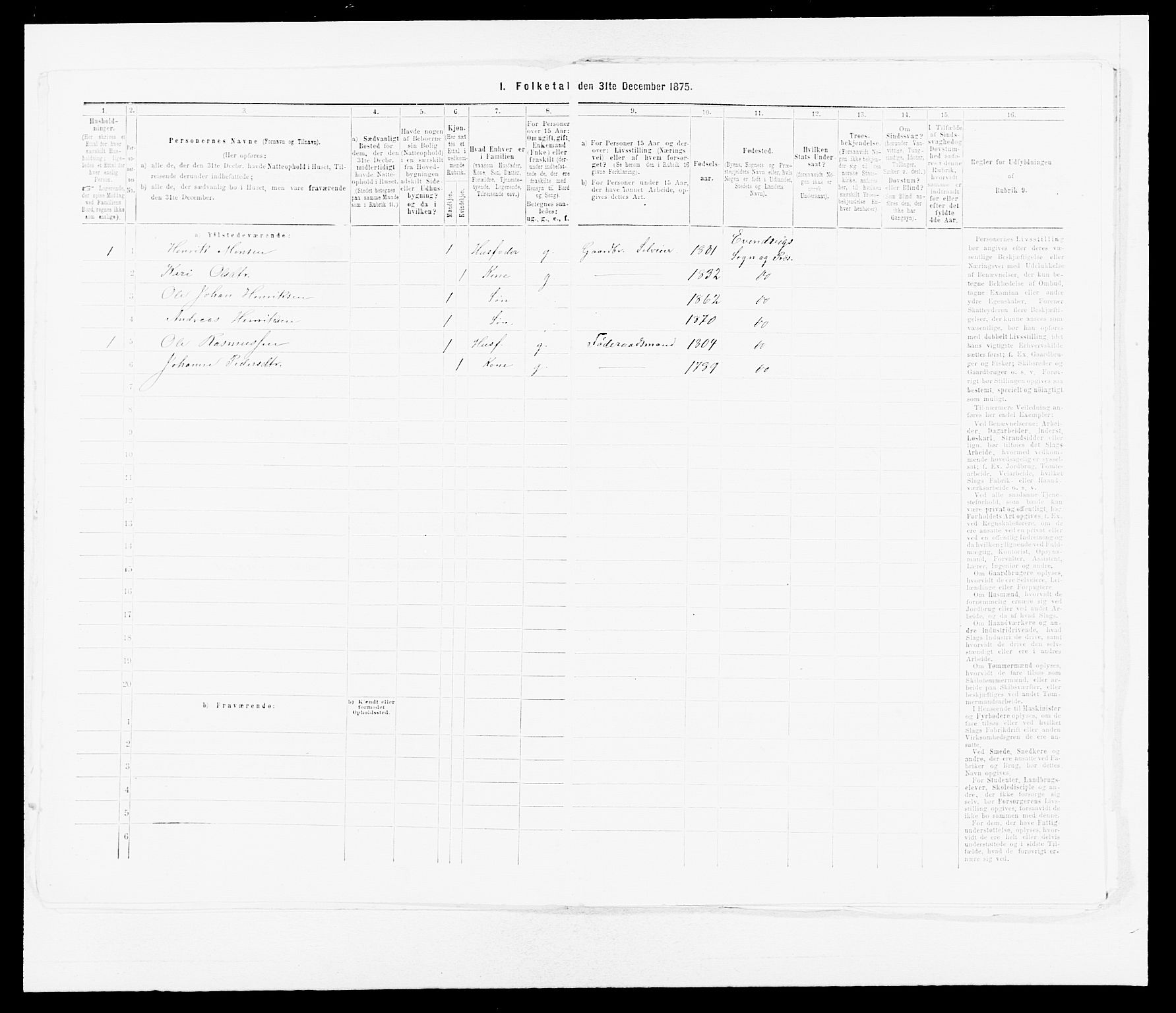 SAB, 1875 census for 1411P Eivindvik, 1875, p. 708