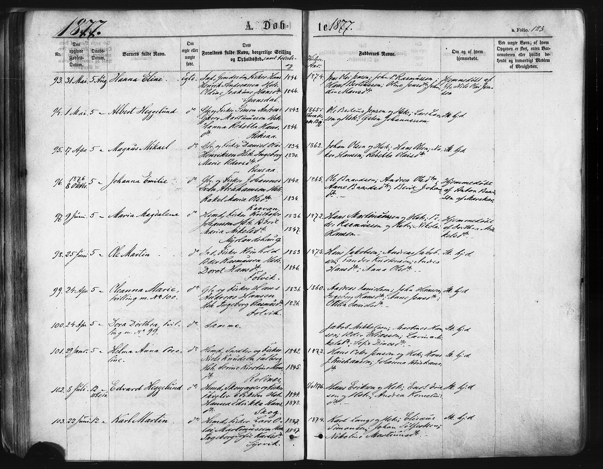 Ibestad sokneprestembete, SATØ/S-0077/H/Ha/Haa/L0010kirke: Parish register (official) no. 10, 1869-1879, p. 123