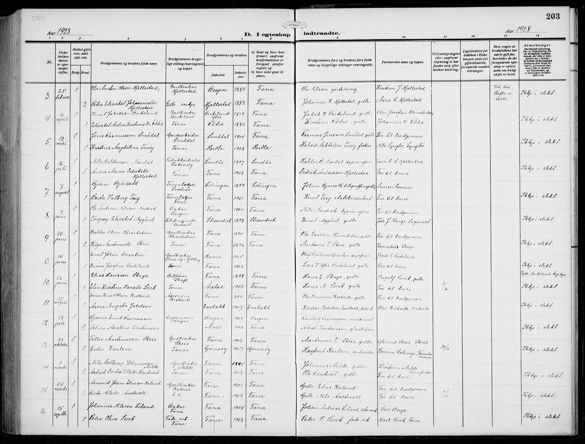 Fana Sokneprestembete, AV/SAB-A-75101/H/Hab/Haba/L0005: Parish register (copy) no. A 5, 1911-1932, p. 203