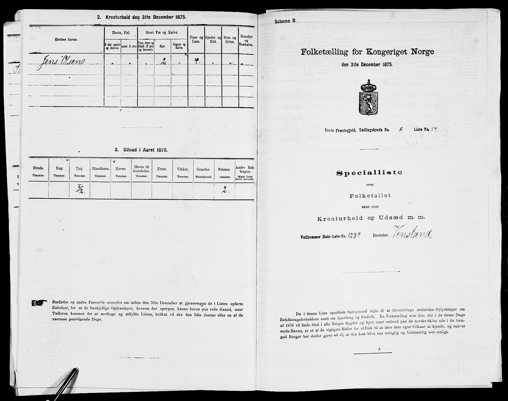 SAK, 1875 census for 1013P Tveit, 1875, p. 1096