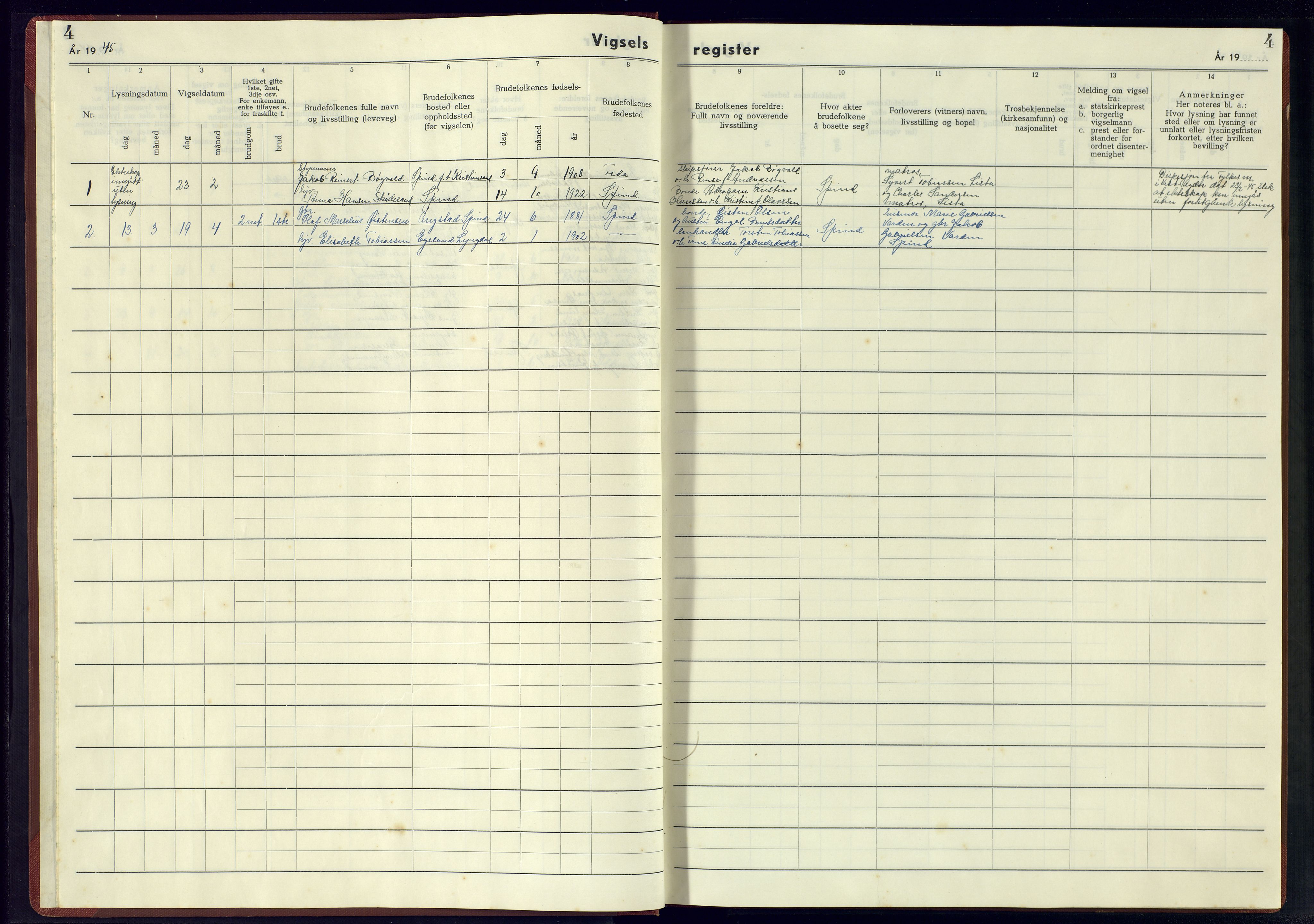 Herad sokneprestkontor, SAK/1111-0018/J/Jb/L0004: Marriage register no. A-VI-5, 1942-1945, p. 4