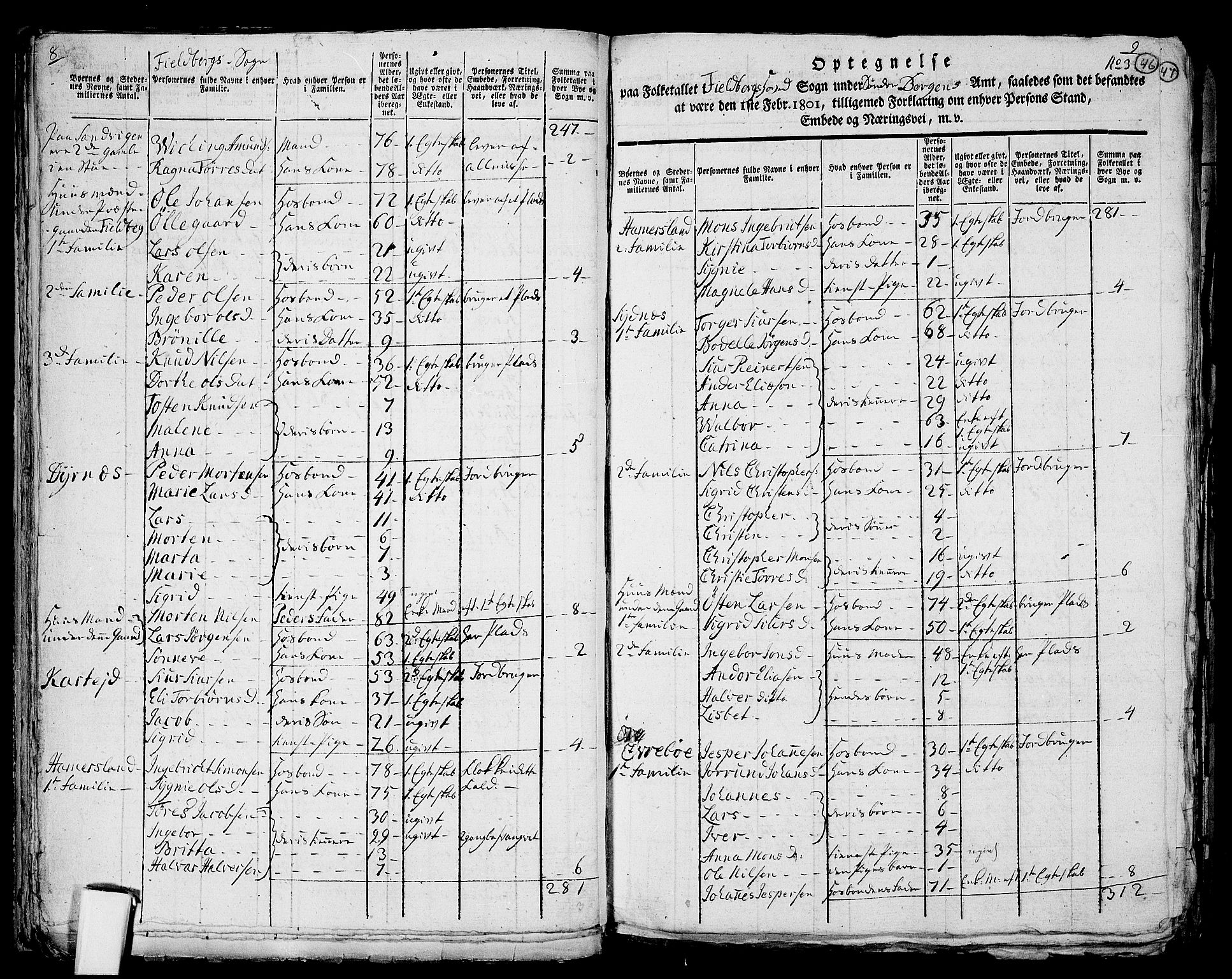 RA, 1801 census for 1213P Fjelberg, 1801, p. 45b-46a