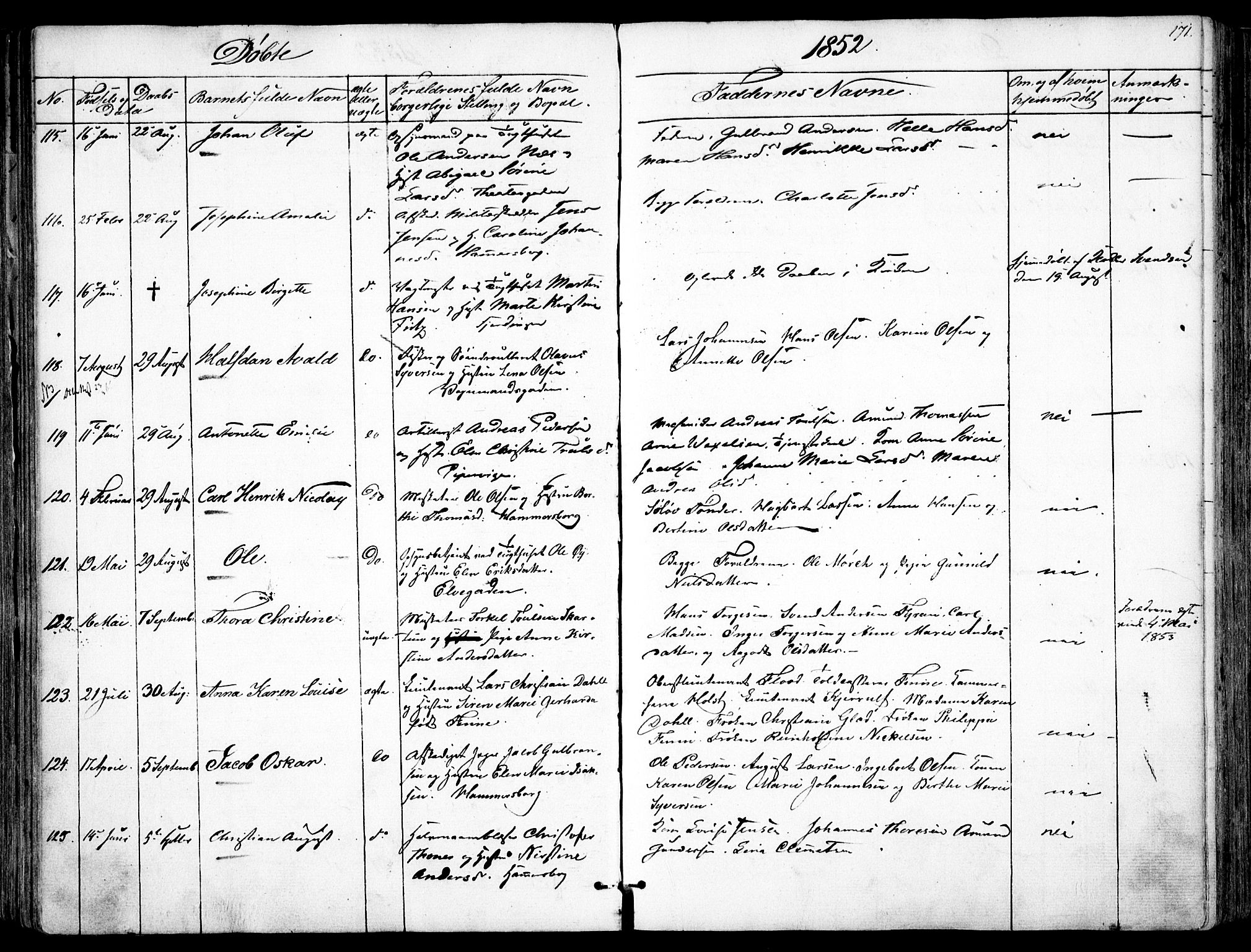 Garnisonsmenigheten Kirkebøker, AV/SAO-A-10846/F/Fa/L0008: Parish register (official) no. 8, 1842-1859, p. 171