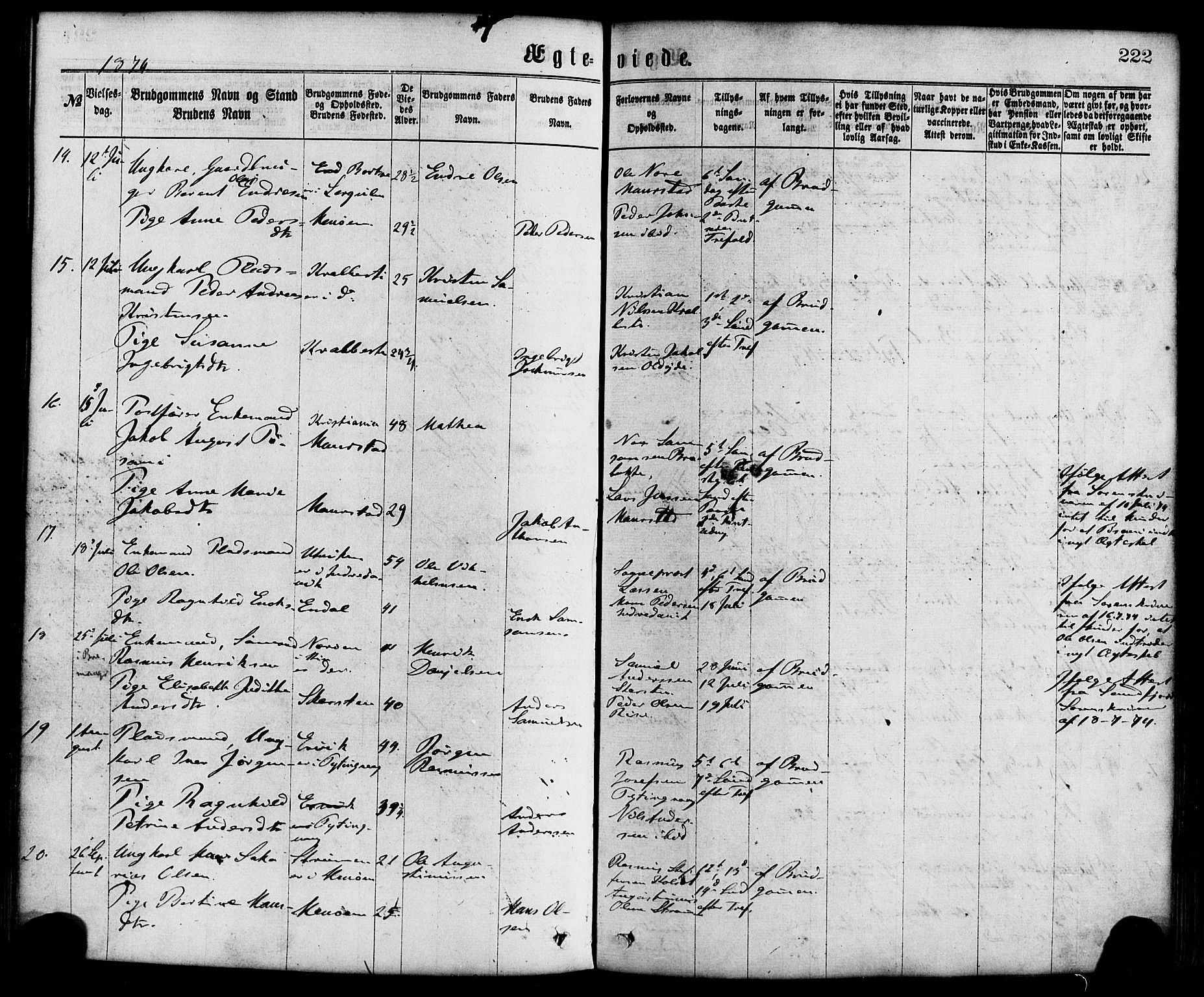 Davik sokneprestembete, SAB/A-79701/H/Haa/Haaa/L0006: Parish register (official) no. A 6, 1867-1881, p. 222
